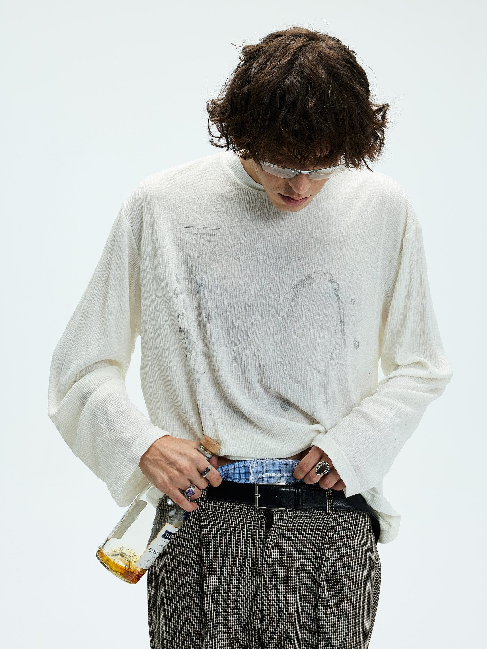 WHISTLEHUNTER Distressed Graphics Slub Cotton Long-Sleeve T-Shirt, premium urban and streetwear designers apparel on PROJECTISR.com, WHISTLEHUNTER