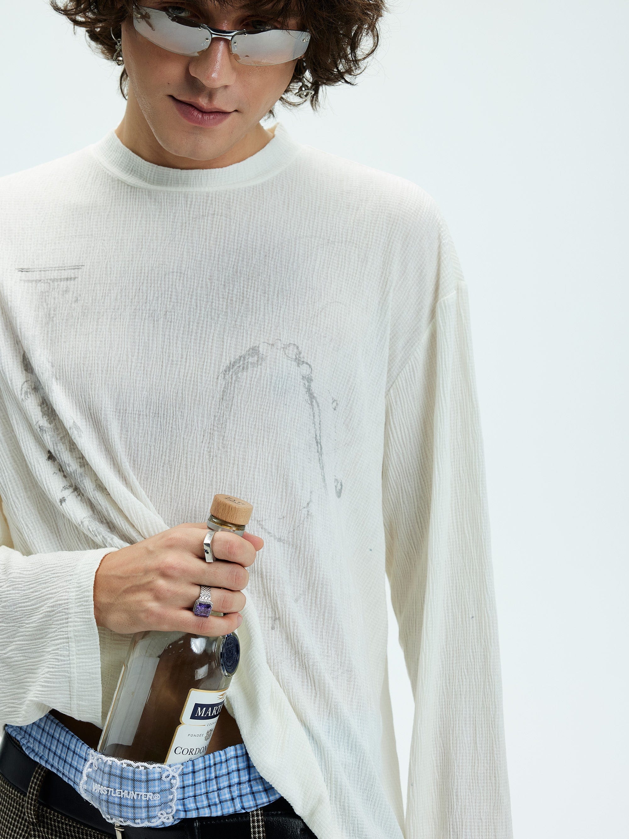 WHISTLEHUNTER Distressed Graphics Slub Cotton Long-Sleeve T-Shirt, premium urban and streetwear designers apparel on PROJECTISR.com, WHISTLEHUNTER