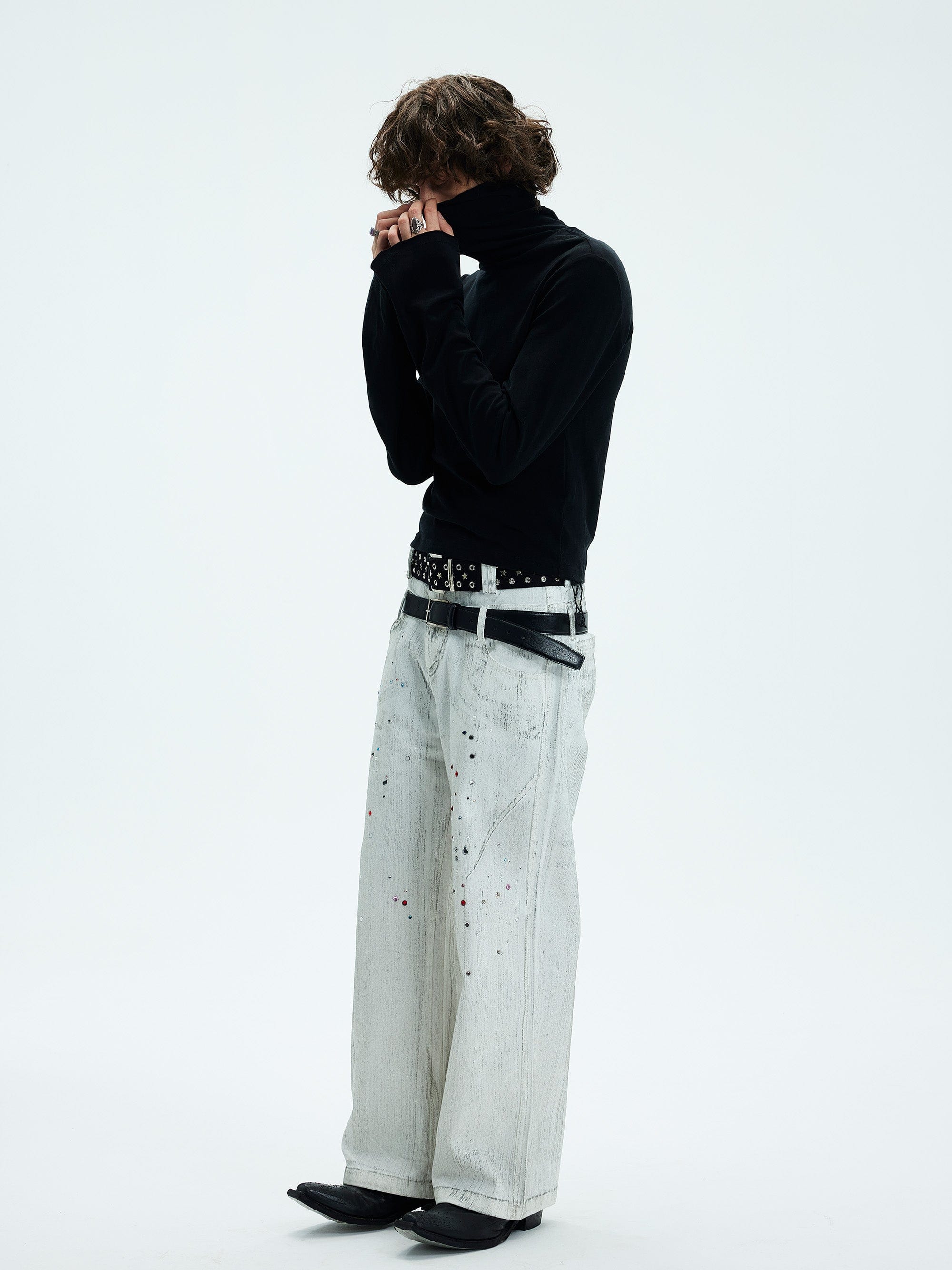 WHISTLEHUNTER Spliced Gems Painted Jeans White, premium urban and streetwear designers apparel on PROJECTISR.com, WHISTLEHUNTER