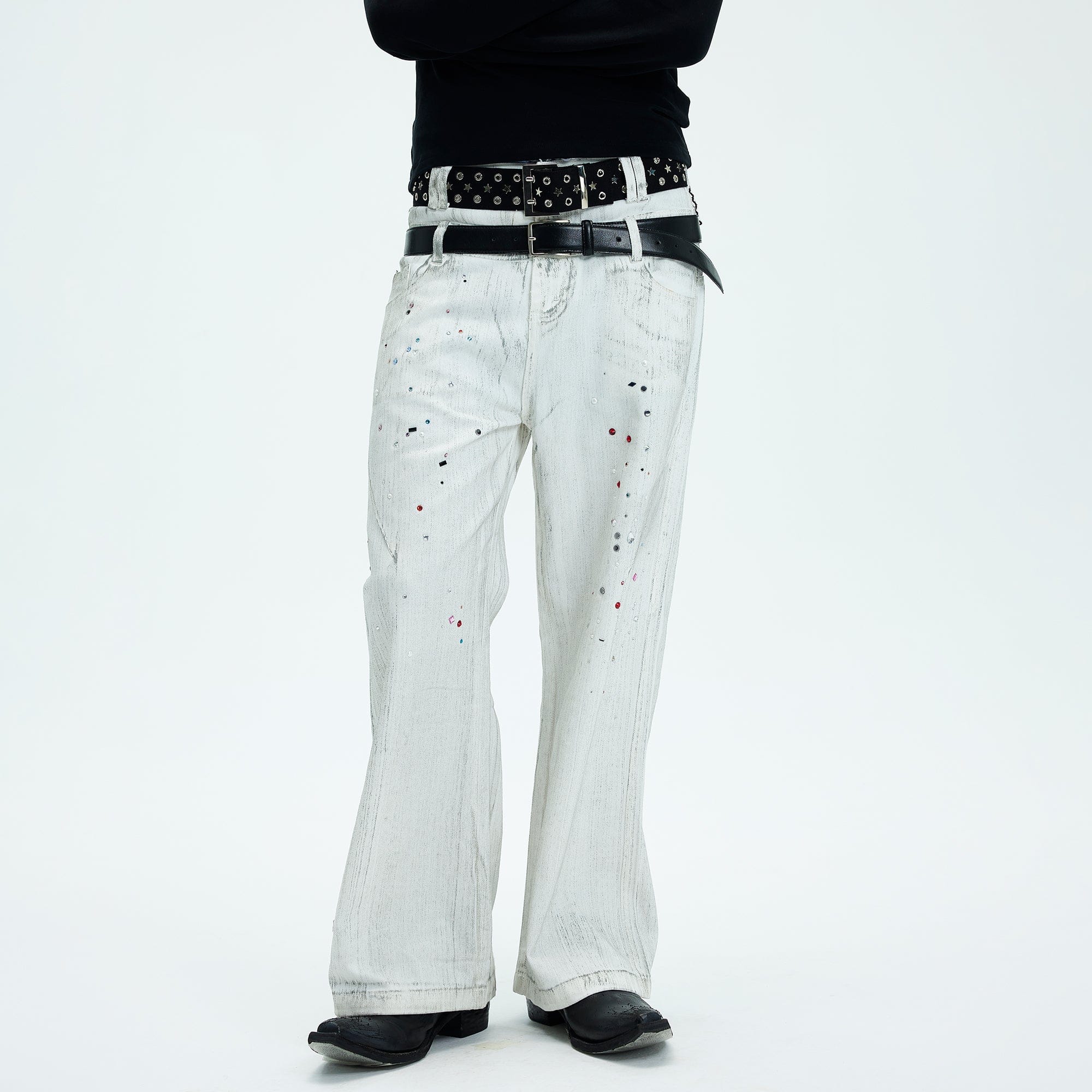 WHISTLEHUNTER Spliced Gems Painted Jeans White, premium urban and streetwear designers apparel on PROJECTISR.com, WHISTLEHUNTER