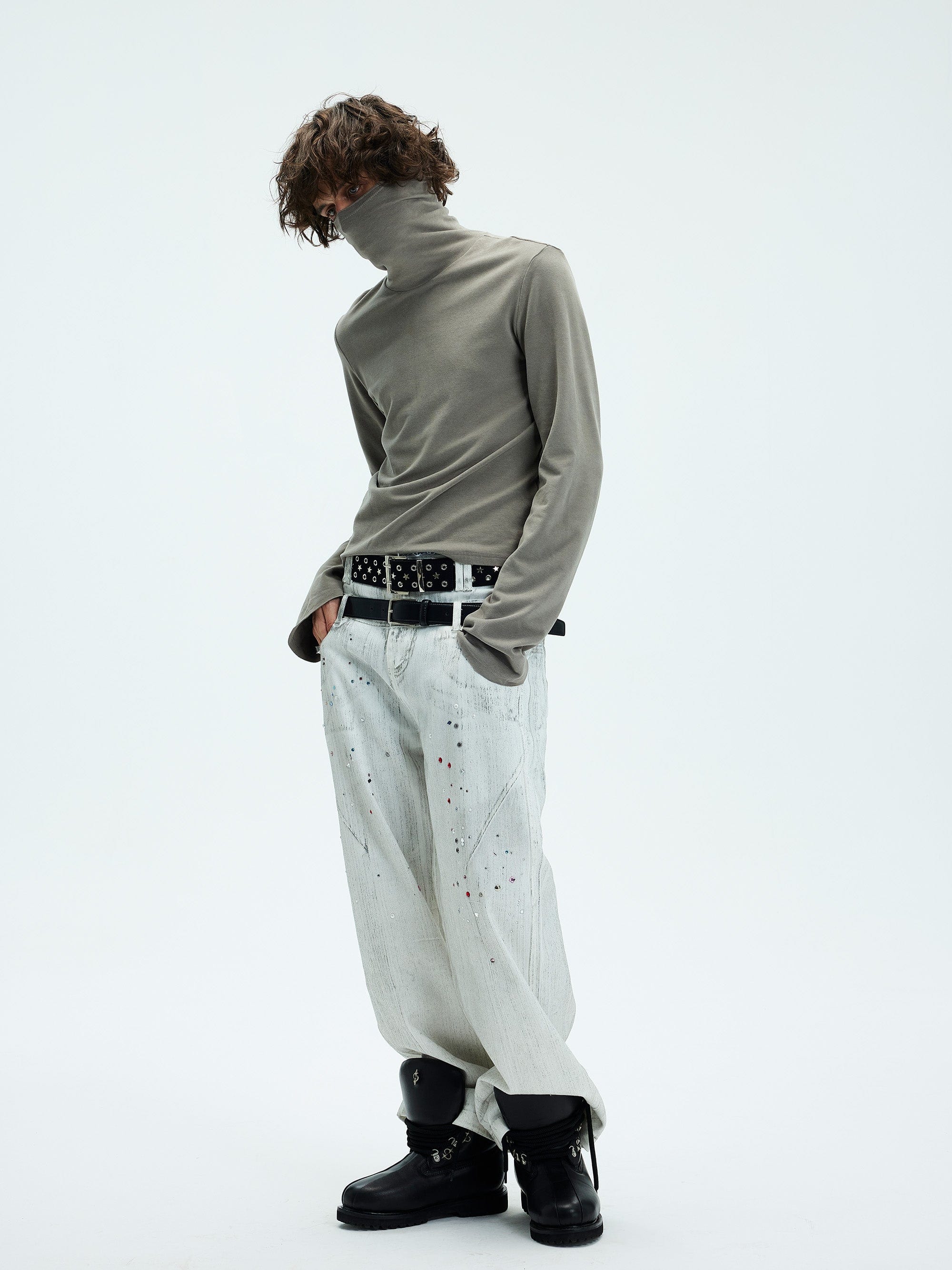 WHISTLEHUNTER Spliced Gems Painted Jeans White, premium urban and streetwear designers apparel on PROJECTISR.com, WHISTLEHUNTER