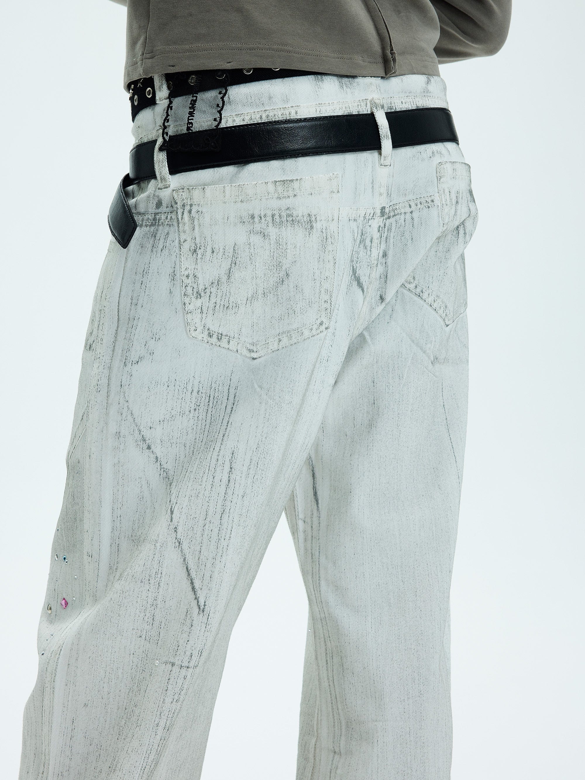 WHISTLEHUNTER Spliced Gems Painted Jeans White, premium urban and streetwear designers apparel on PROJECTISR.com, WHISTLEHUNTER