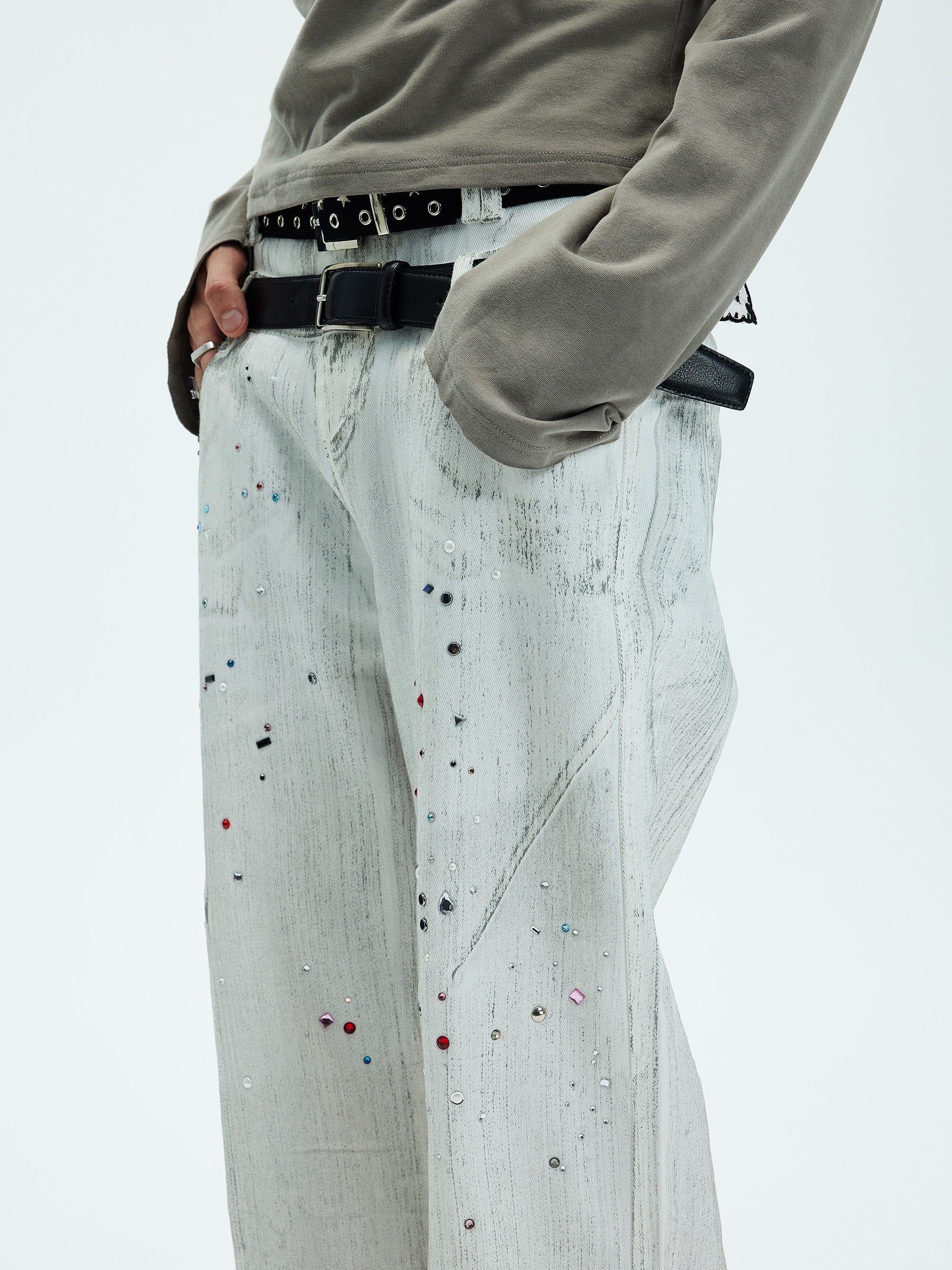 WHISTLEHUNTER Spliced Gems Painted Jeans White, premium urban and streetwear designers apparel on PROJECTISR.com, WHISTLEHUNTER