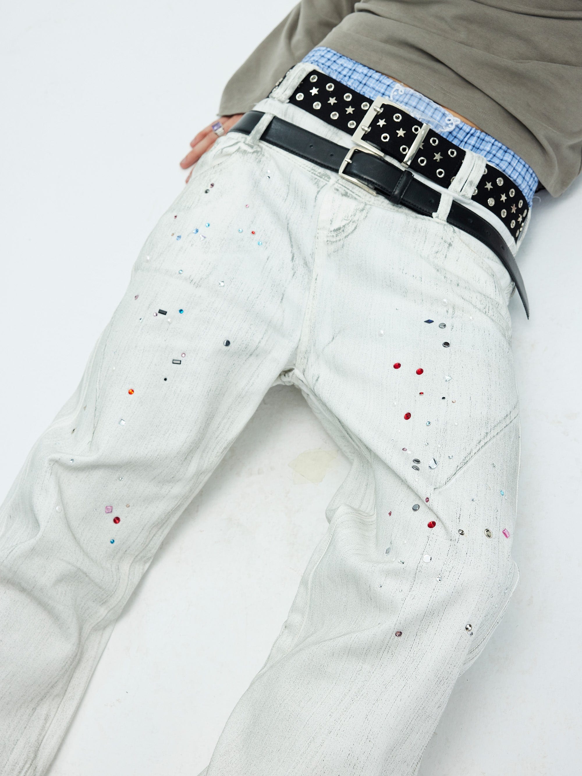 WHISTLEHUNTER Spliced Gems Painted Jeans White, premium urban and streetwear designers apparel on PROJECTISR.com, WHISTLEHUNTER