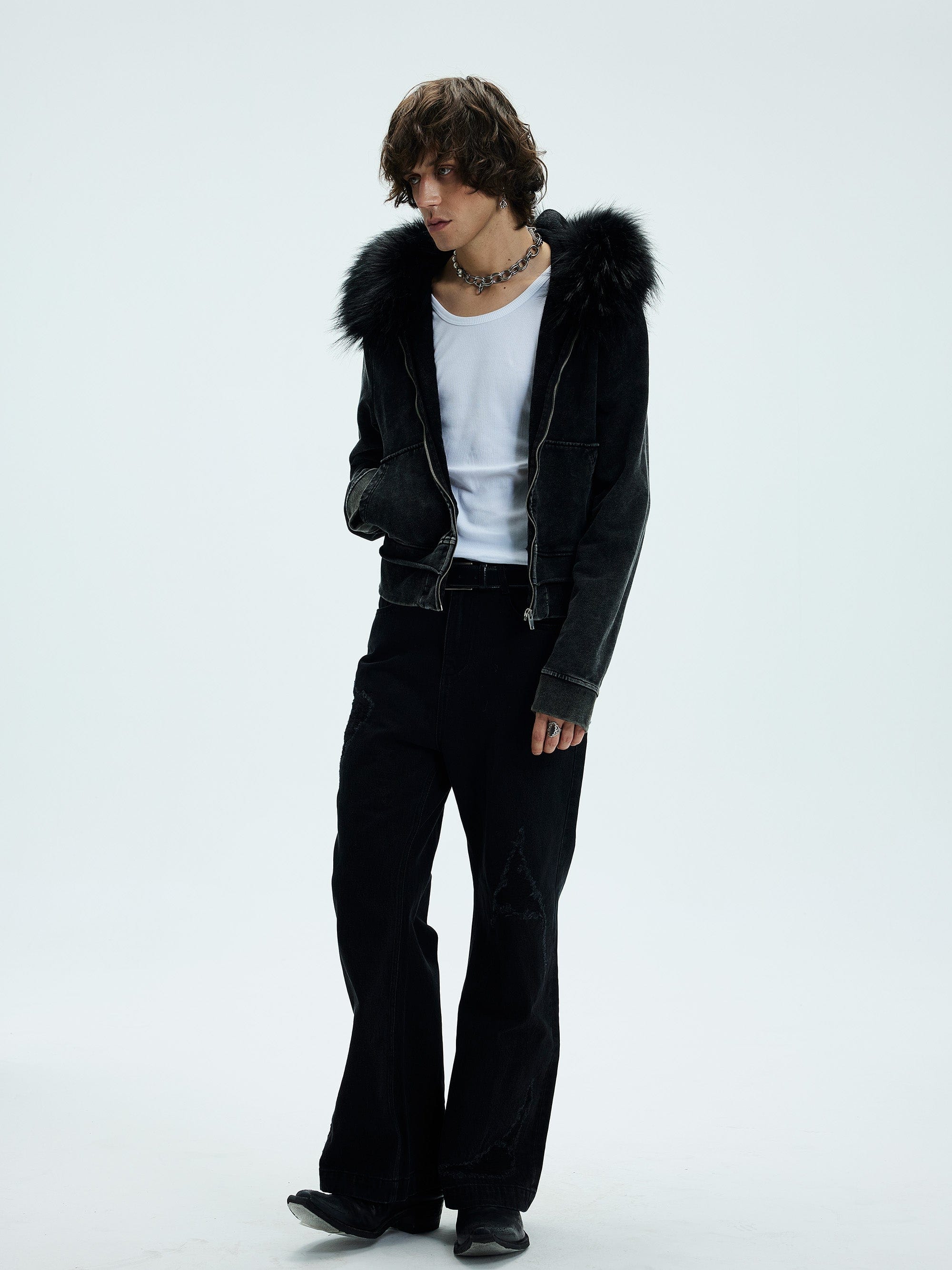 WHISTLEHUNTER Detachable Collar Washed Zip-Up Hoodie, premium urban and streetwear designers apparel on PROJECTISR.com, WHISTLEHUNTER