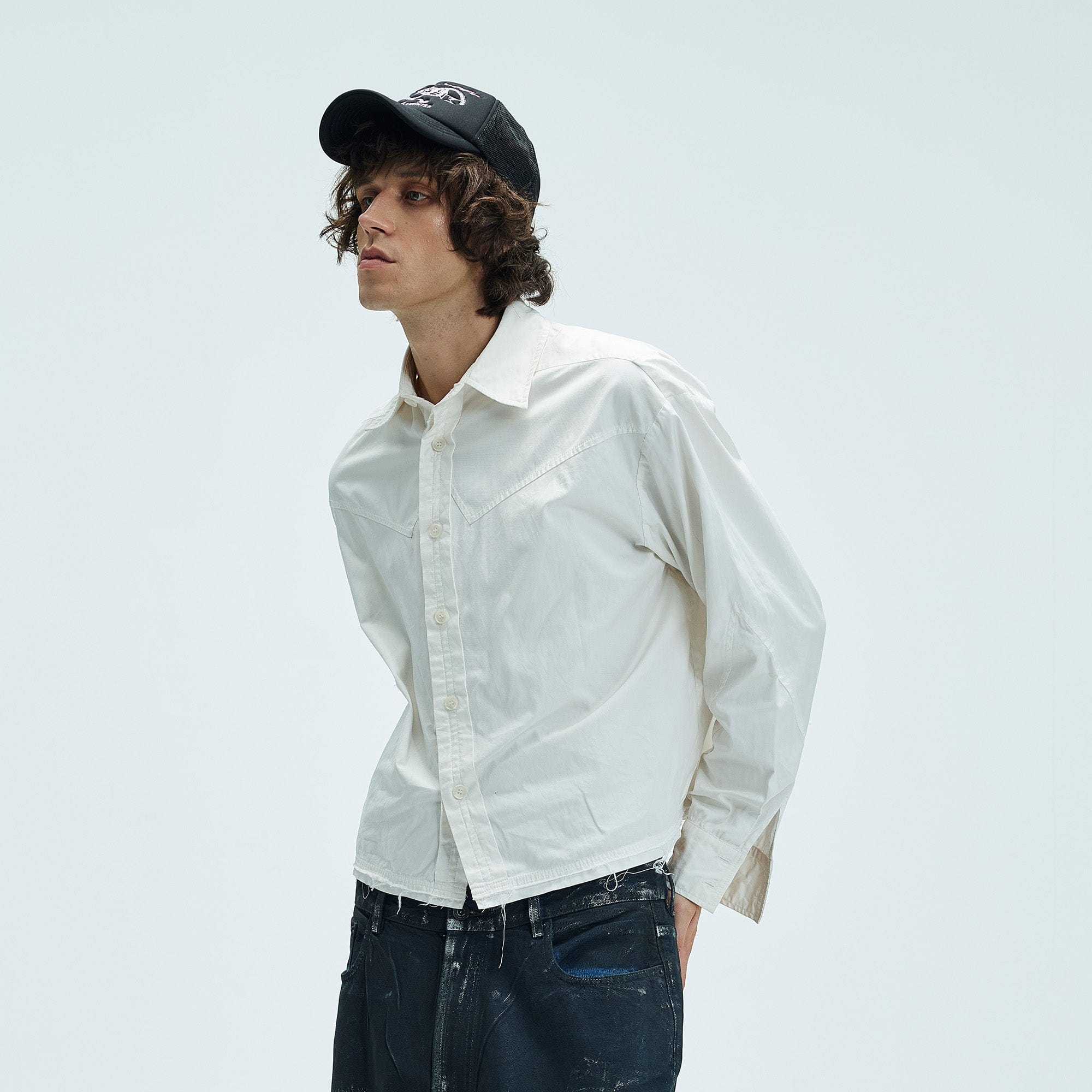 WHISTLEHUNTER Deconstructed Leather Label Shirt, premium urban and streetwear designers apparel on PROJECTISR.com, WHISTLEHUNTER