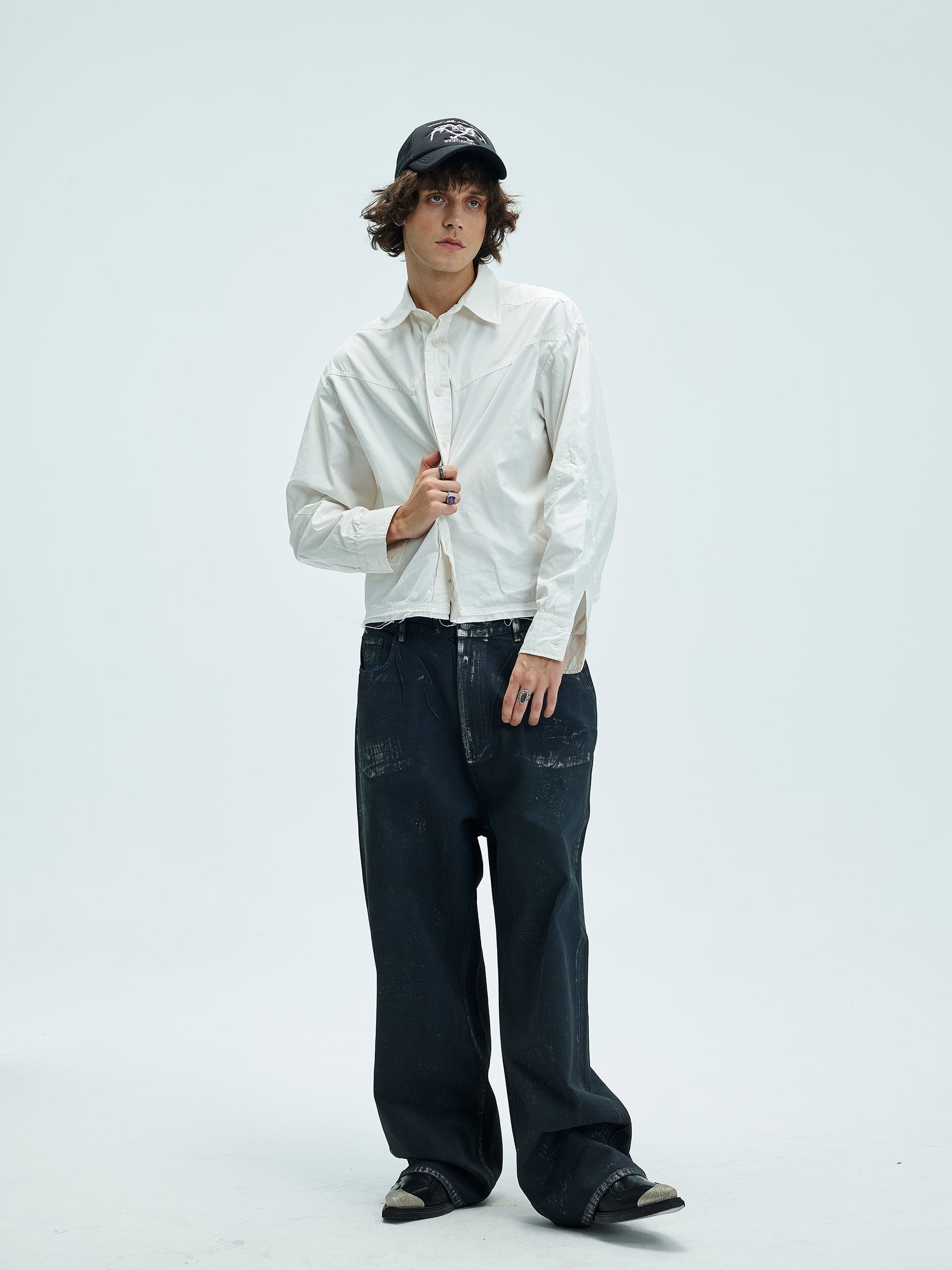 WHISTLEHUNTER Deconstructed Leather Label Shirt, premium urban and streetwear designers apparel on PROJECTISR.com, WHISTLEHUNTER