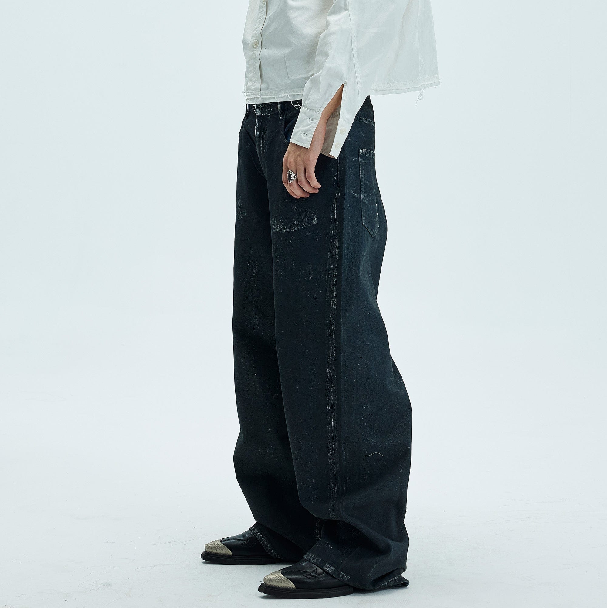 WHISTLEHUNTER Aged Waxed Pockets Jeans, premium urban and streetwear designers apparel on PROJECTISR.com, WHISTLEHUNTER
