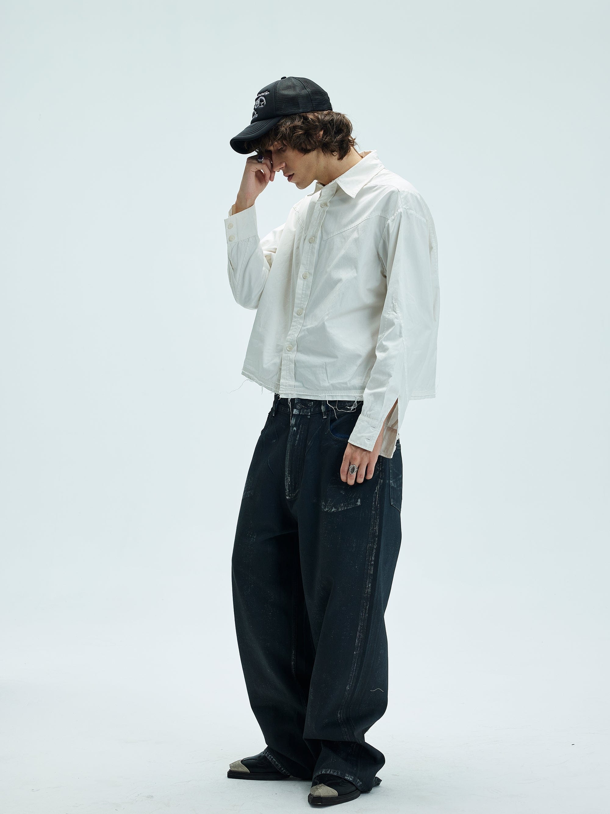 WHISTLEHUNTER Deconstructed Leather Label Shirt, premium urban and streetwear designers apparel on PROJECTISR.com, WHISTLEHUNTER