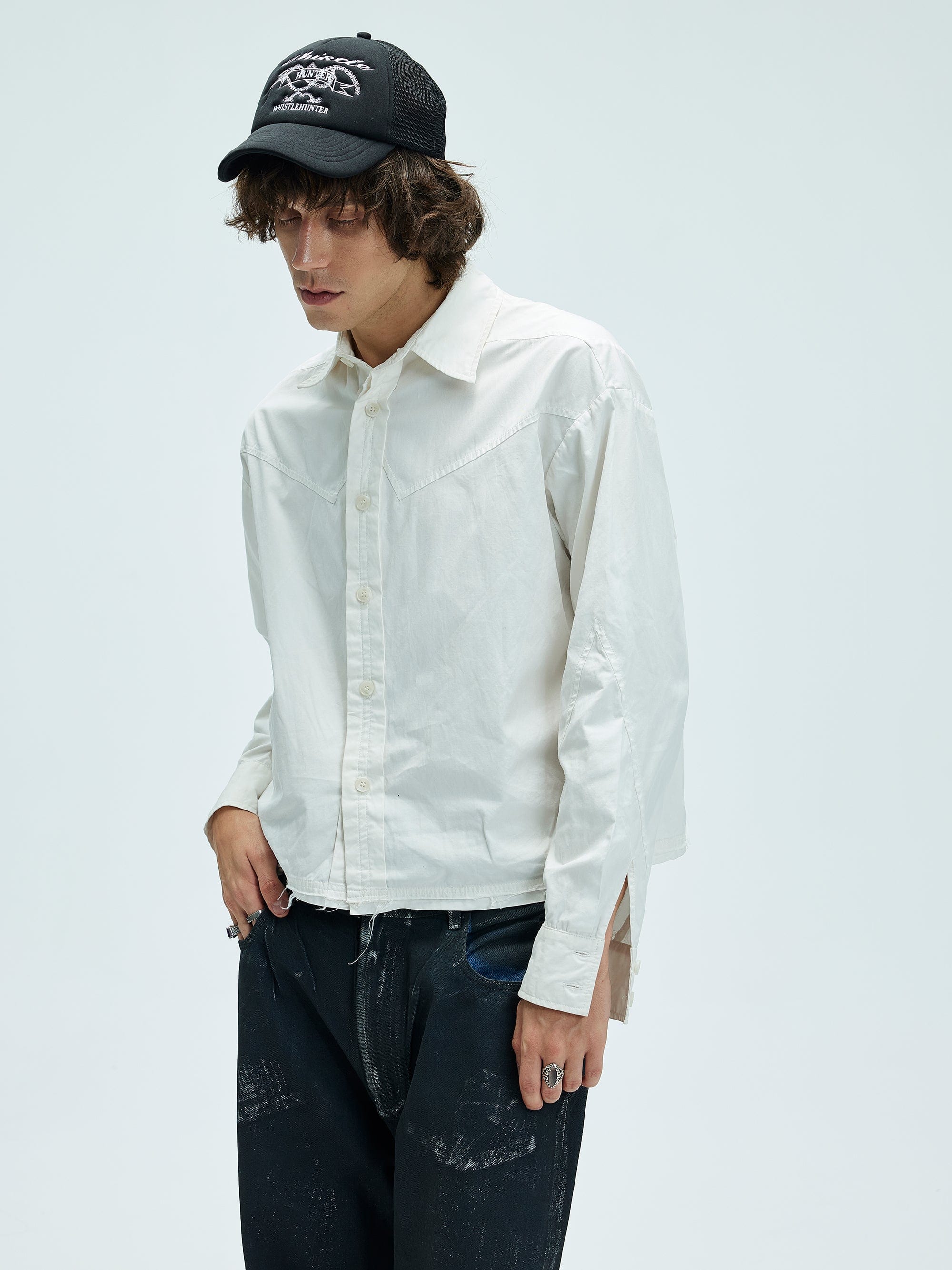 WHISTLEHUNTER Deconstructed Leather Label Shirt, premium urban and streetwear designers apparel on PROJECTISR.com, WHISTLEHUNTER