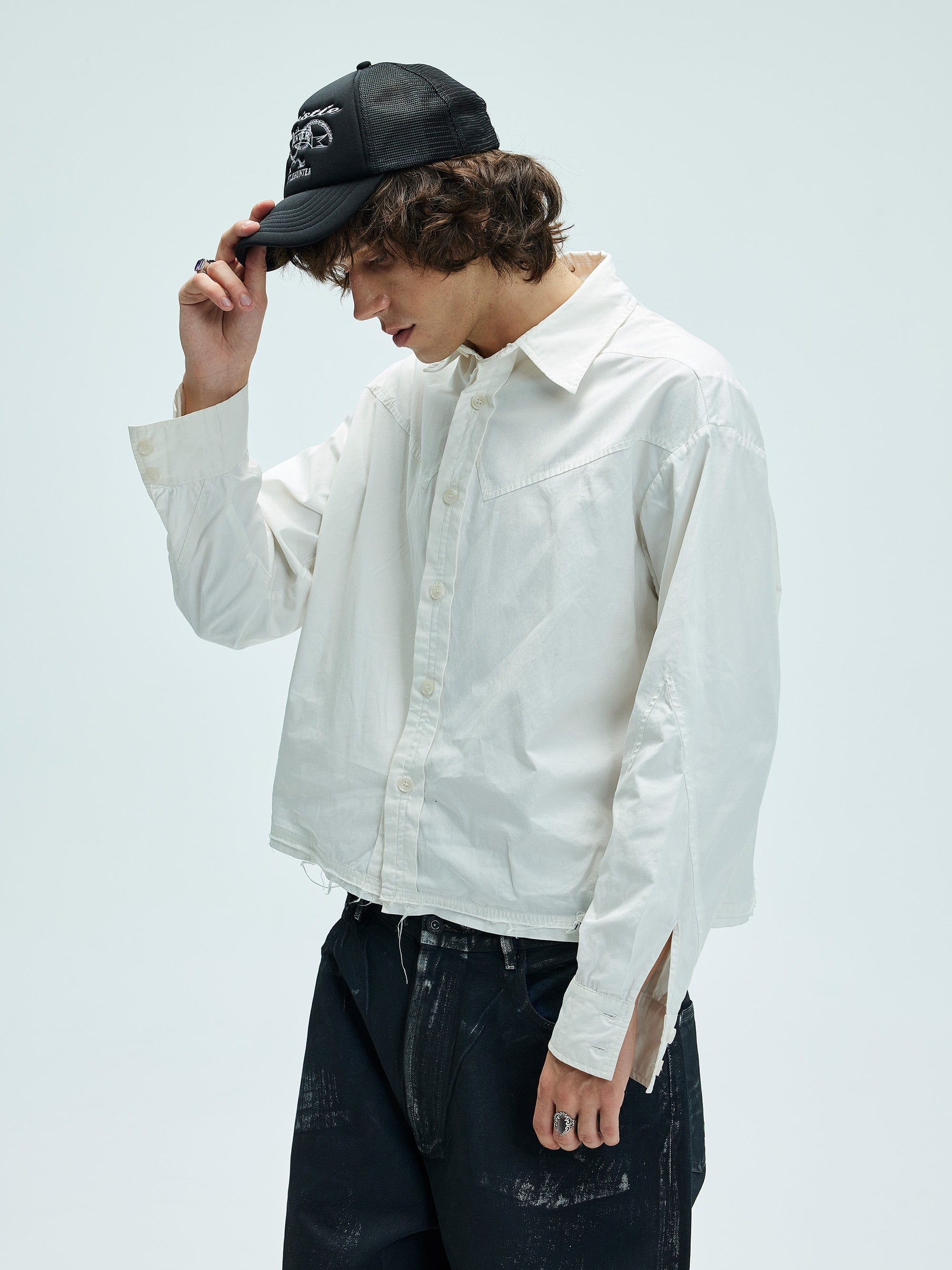 WHISTLEHUNTER Deconstructed Leather Label Shirt, premium urban and streetwear designers apparel on PROJECTISR.com, WHISTLEHUNTER