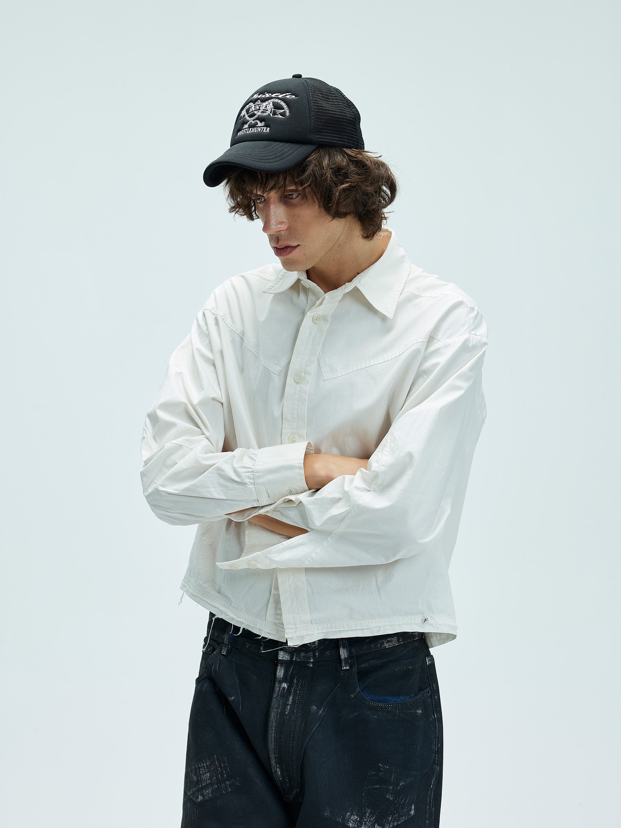 WHISTLEHUNTER Deconstructed Leather Label Shirt, premium urban and streetwear designers apparel on PROJECTISR.com, WHISTLEHUNTER