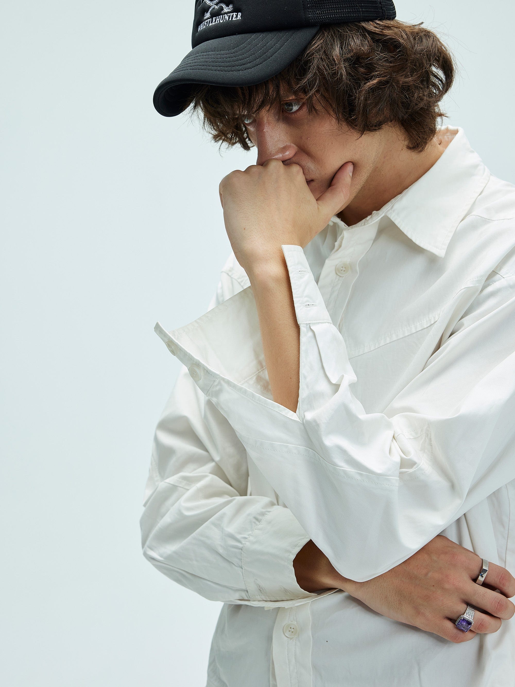WHISTLEHUNTER Deconstructed Leather Label Shirt, premium urban and streetwear designers apparel on PROJECTISR.com, WHISTLEHUNTER