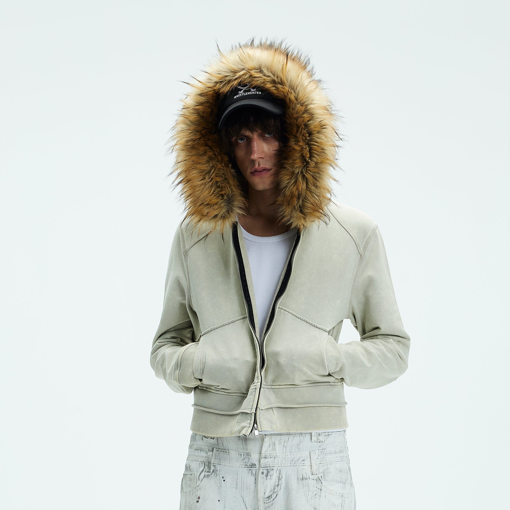 WHISTLEHUNTER Detachable Collar Washed Zip-Up Hoodie, premium urban and streetwear designers apparel on PROJECTISR.com, WHISTLEHUNTER