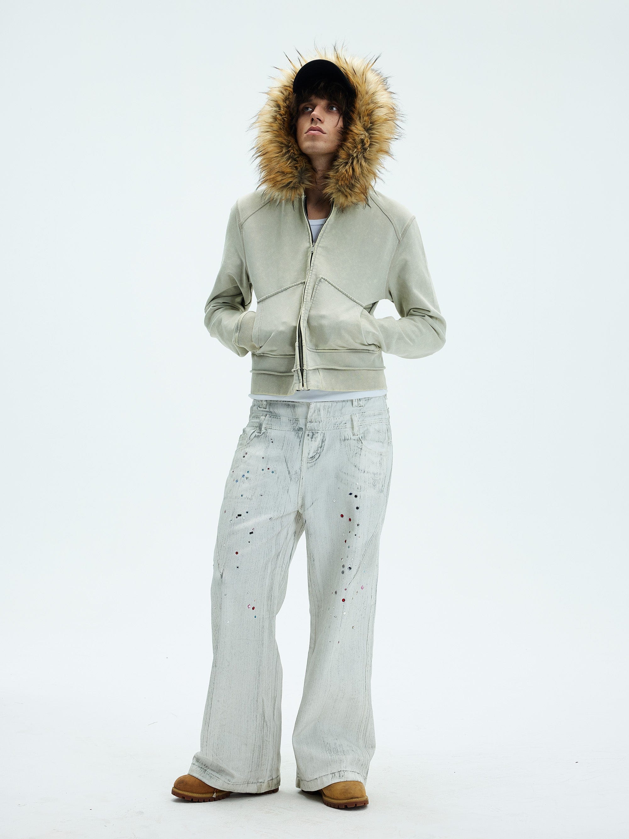 WHISTLEHUNTER Detachable Collar Washed Zip-Up Hoodie, premium urban and streetwear designers apparel on PROJECTISR.com, WHISTLEHUNTER