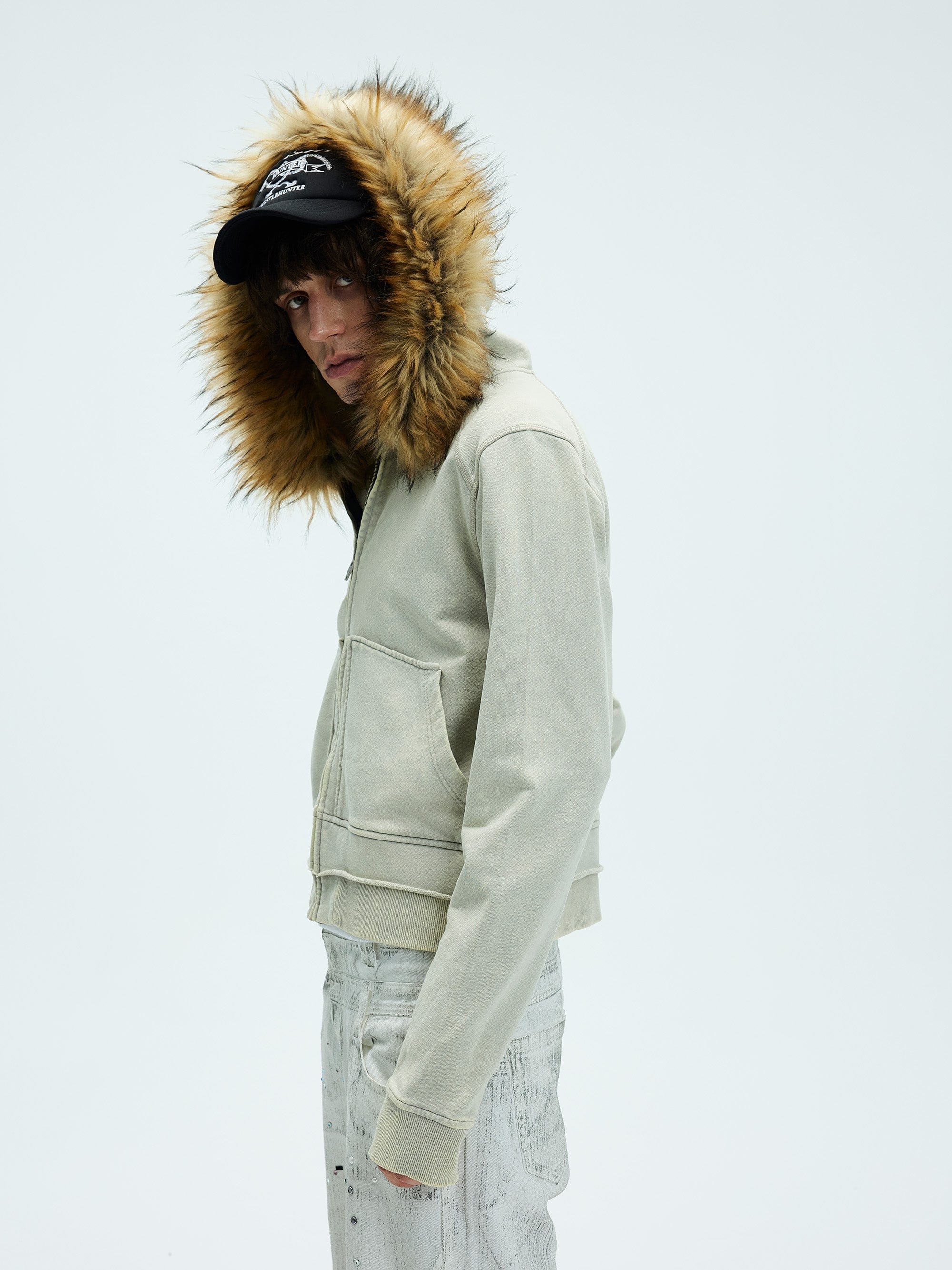 WHISTLEHUNTER Detachable Collar Washed Zip-Up Hoodie, premium urban and streetwear designers apparel on PROJECTISR.com, WHISTLEHUNTER