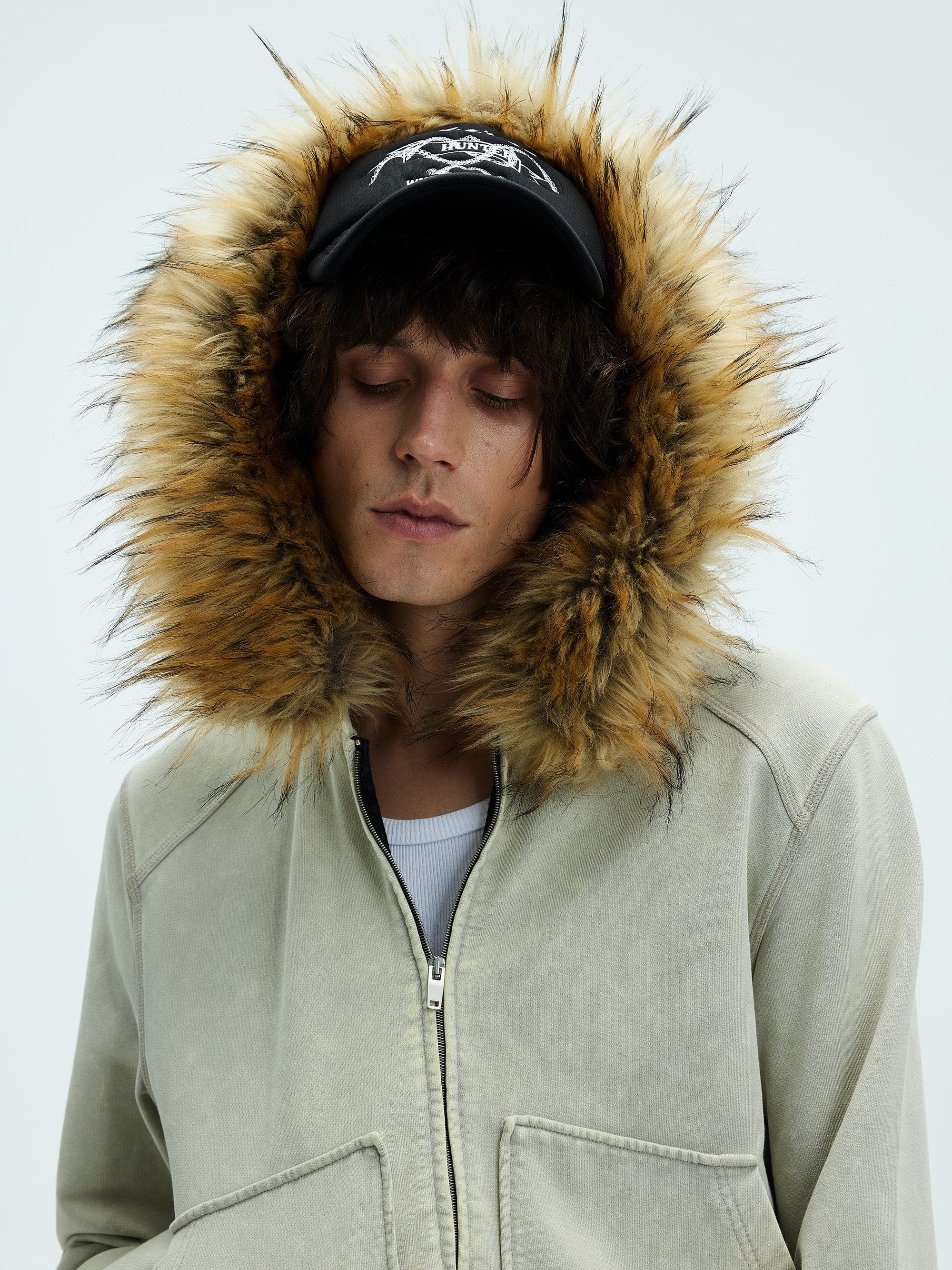 WHISTLEHUNTER Detachable Collar Washed Zip-Up Hoodie, premium urban and streetwear designers apparel on PROJECTISR.com, WHISTLEHUNTER