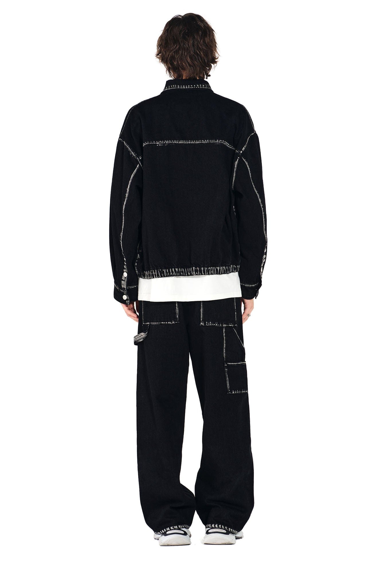 OVERLAPS Contrast Brushstroke Trim Double-Knee Jeans, premium urban and streetwear designers apparel on PROJECTISR.com, OVERLAPS