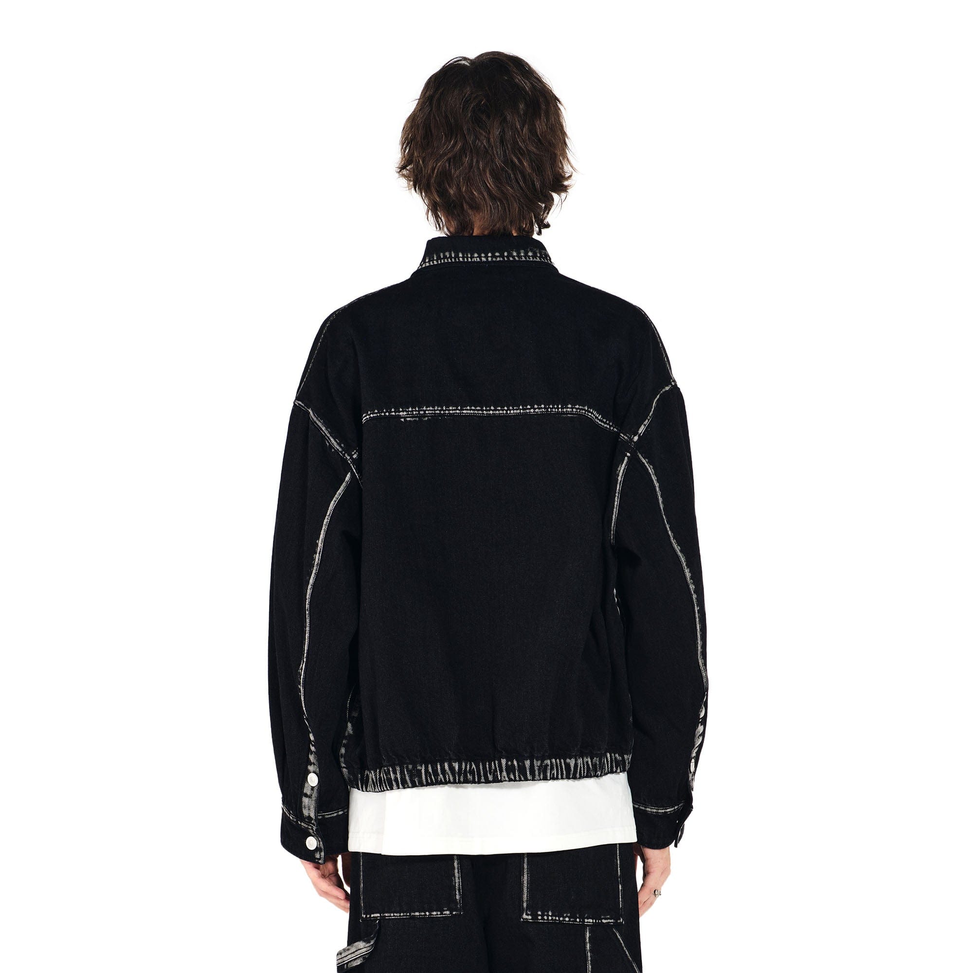 OVERLAPS Contrast Brushstroke Trim Denim Shirt, premium urban and streetwear designers apparel on PROJECTISR.com, OVERLAPS