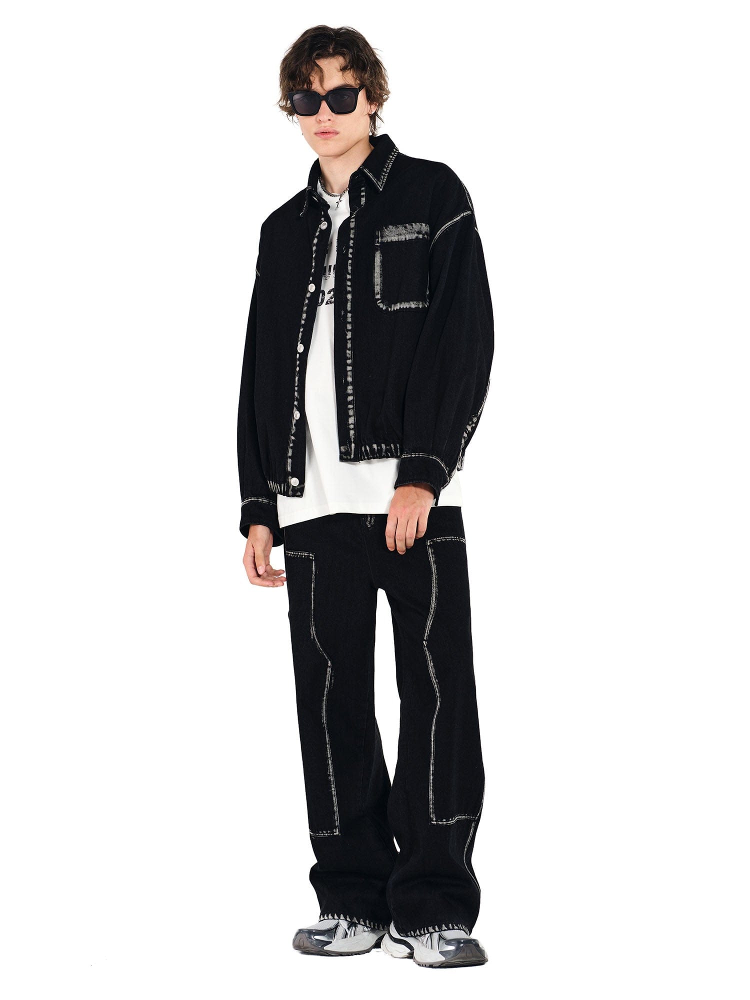 OVERLAPS Contrast Brushstroke Trim Denim Shirt, premium urban and streetwear designers apparel on PROJECTISR.com, OVERLAPS