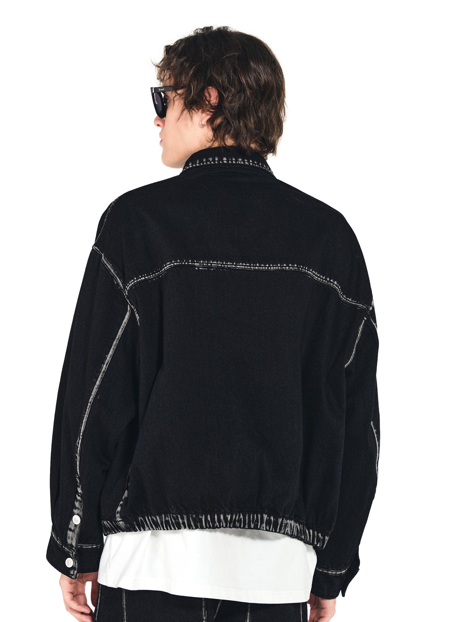 OVERLAPS Contrast Brushstroke Trim Denim Shirt, premium urban and streetwear designers apparel on PROJECTISR.com, OVERLAPS