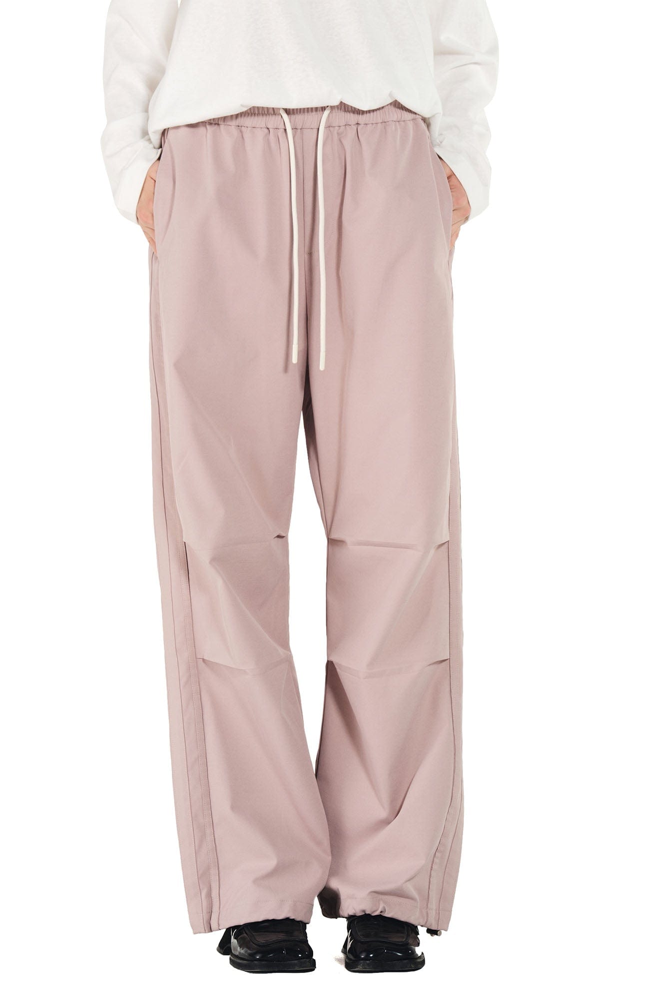 OVERLAPS Paneled Pleated-Knee Drawstring Wide-Leg Pants, premium urban and streetwear designers apparel on PROJECTISR.com, OVERLAPS