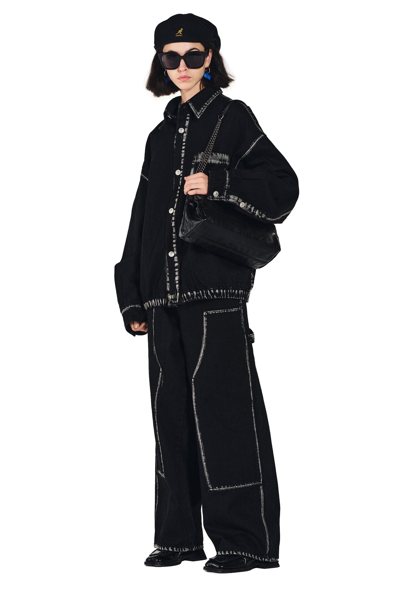 OVERLAPS Contrast Brushstroke Trim Double-Knee Jeans, premium urban and streetwear designers apparel on PROJECTISR.com, OVERLAPS