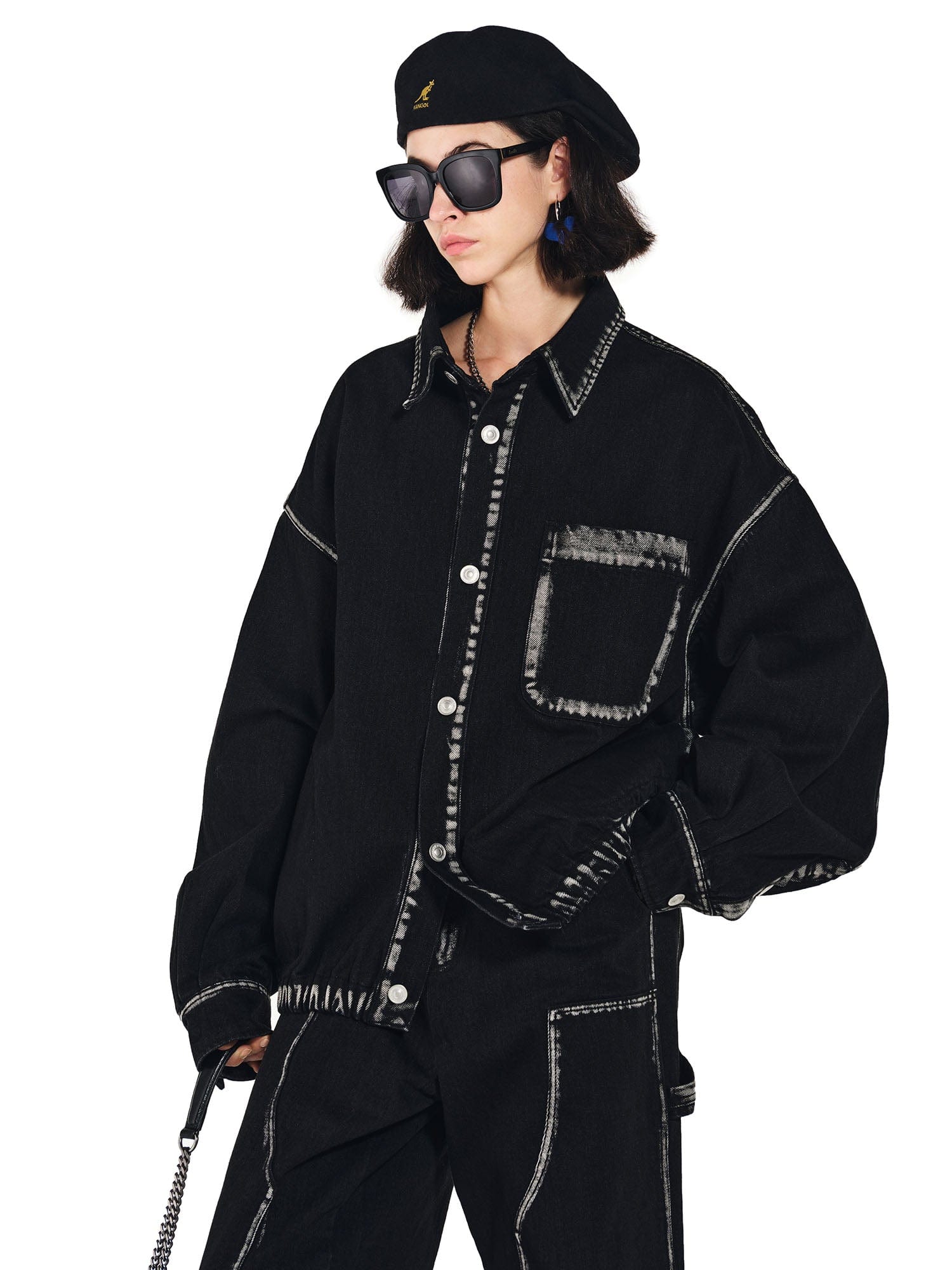 OVERLAPS Contrast Brushstroke Trim Denim Shirt, premium urban and streetwear designers apparel on PROJECTISR.com, OVERLAPS