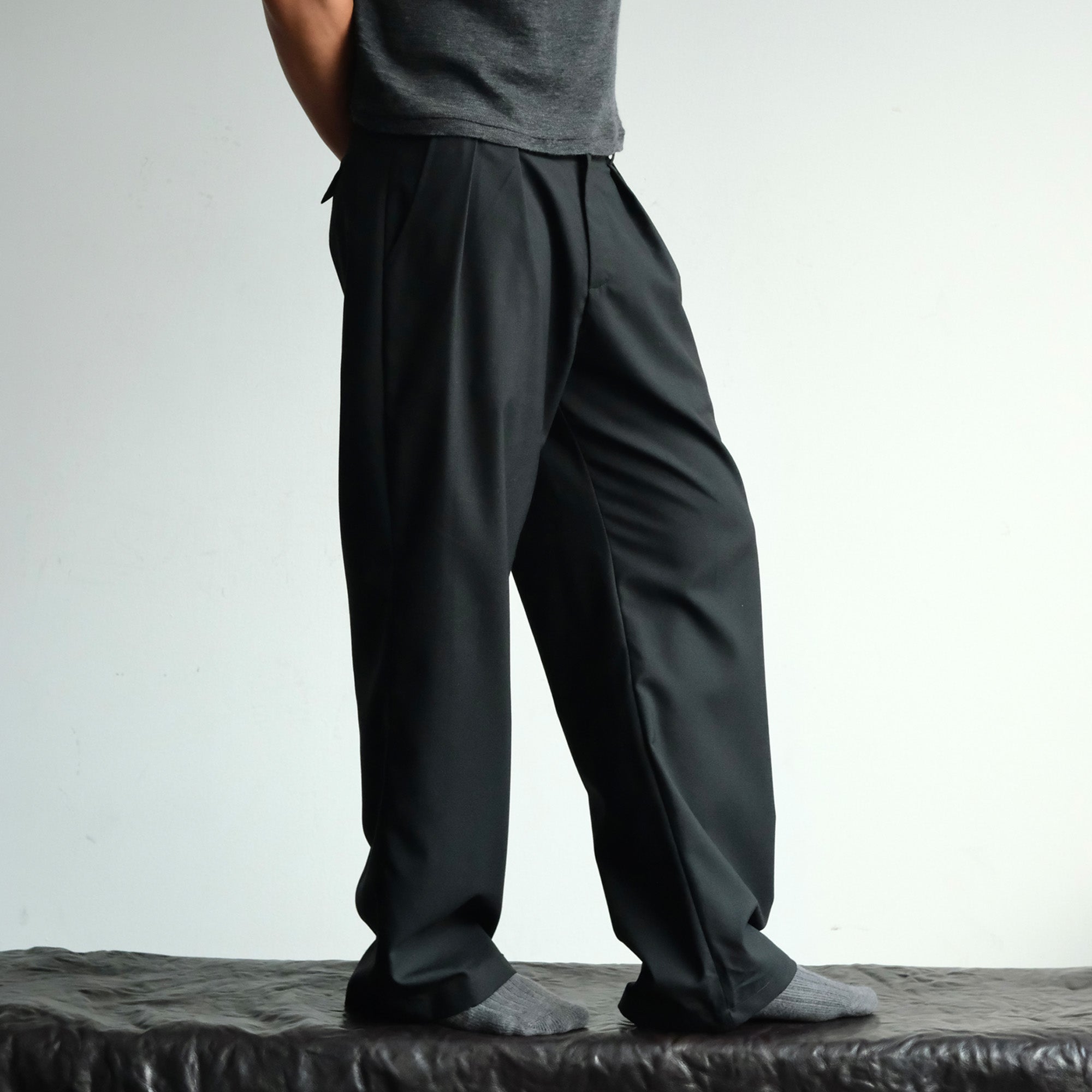 NEIGBORL Wool Double-Pleated Straight-Leg Trousers, premium urban and streetwear designers apparel on PROJECTISR.com, NEIGBORL