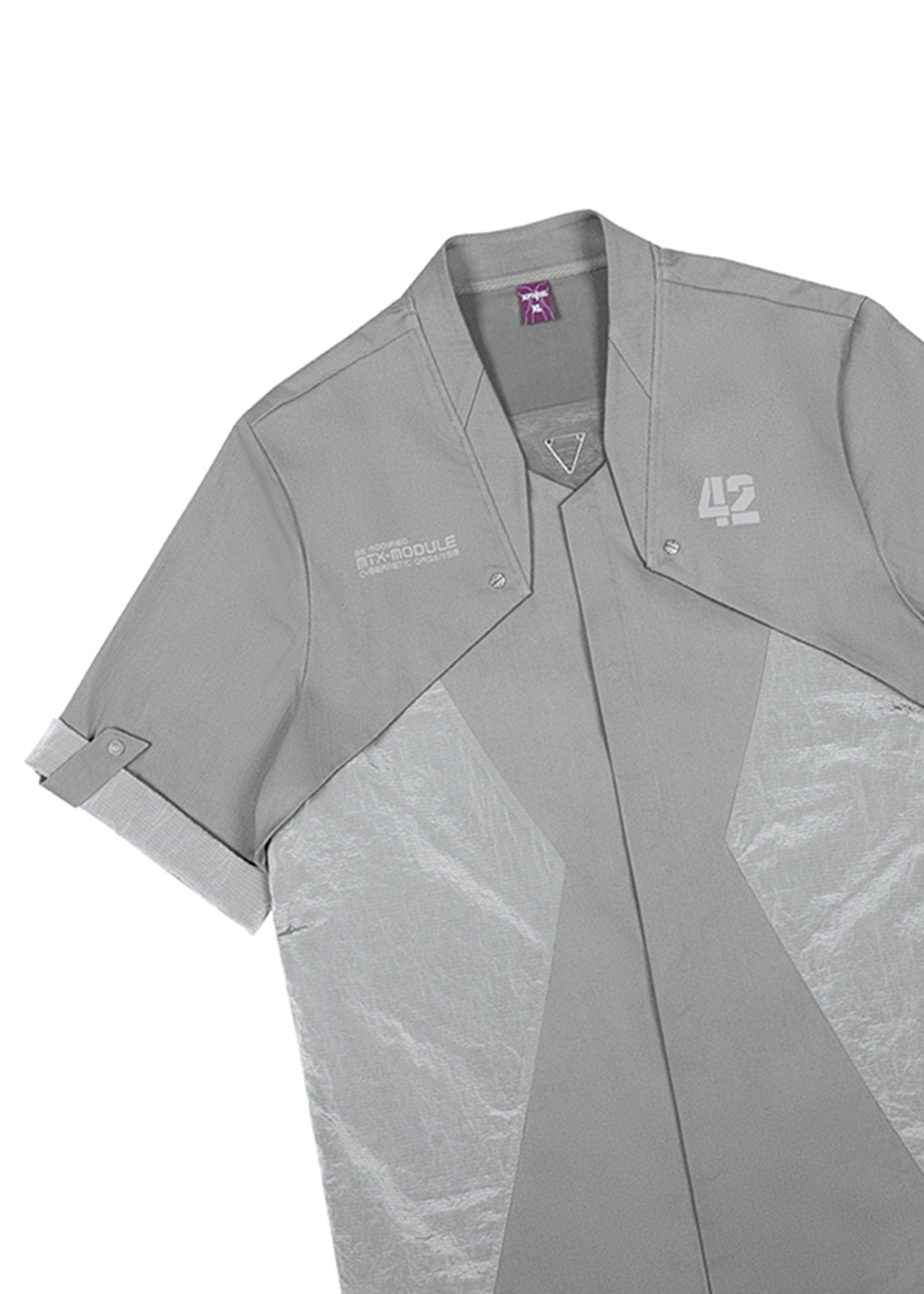 XIPHEVIL Terminal Modern Layered Rivet Half Shirt Light Grey, premium urban and streetwear designers apparel on PROJECTISR.com, XIPHEVIL