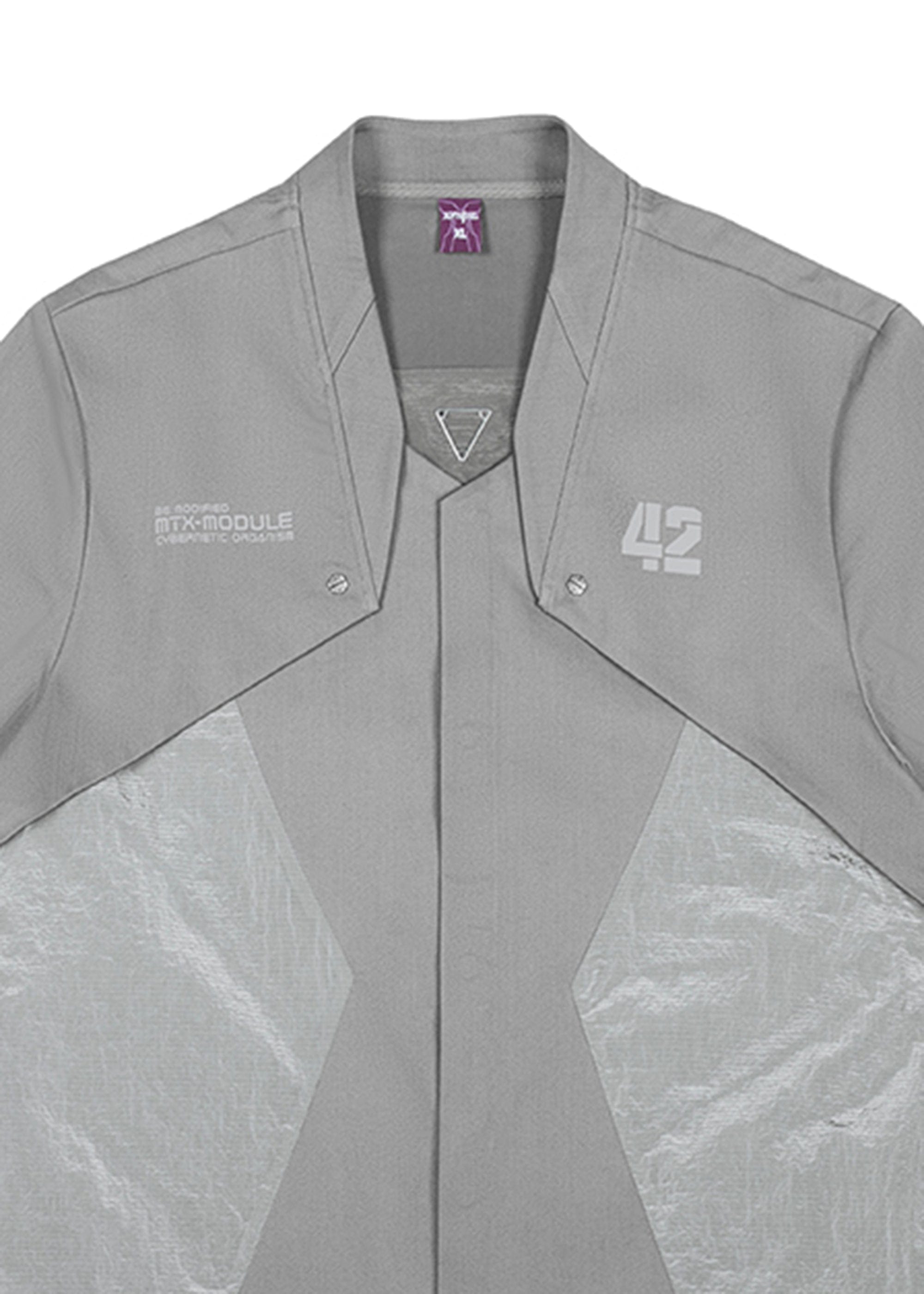 XIPHEVIL Terminal Modern Layered Rivet Half Shirt Light Grey, premium urban and streetwear designers apparel on PROJECTISR.com, XIPHEVIL