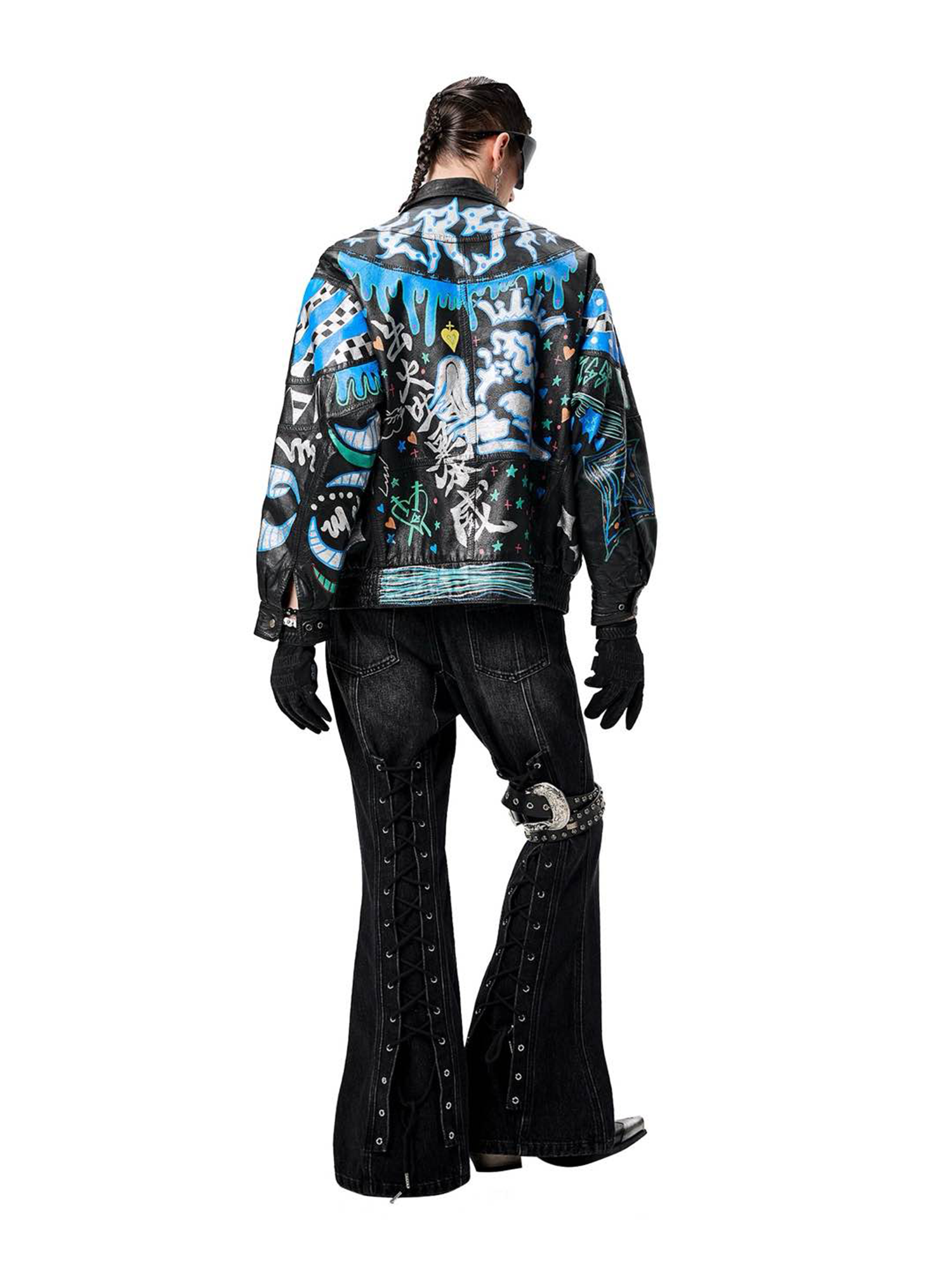 ERISSTOFF Washed Lace-Up Flared Jeans