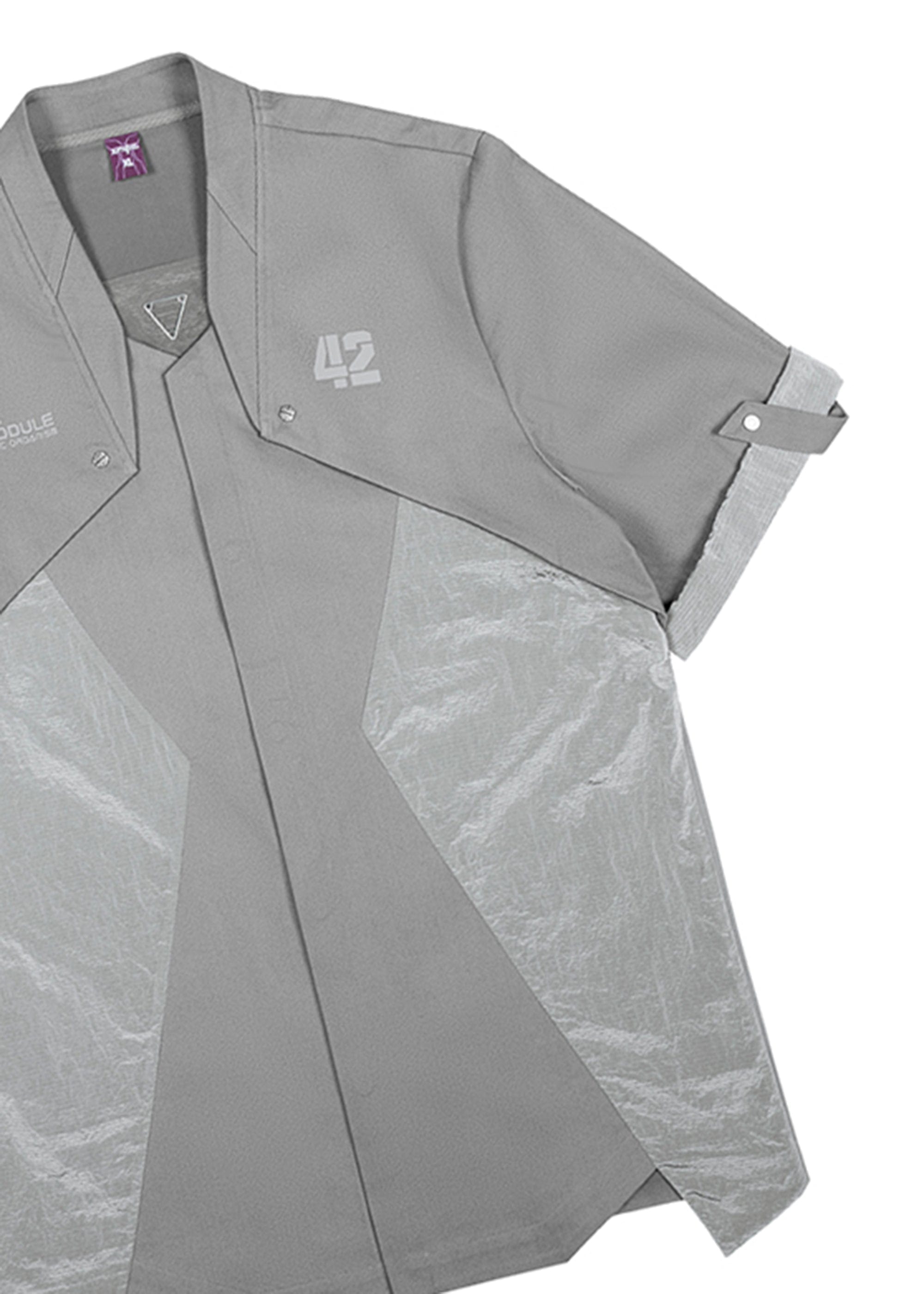 XIPHEVIL Terminal Modern Layered Rivet Half Shirt Light Grey, premium urban and streetwear designers apparel on PROJECTISR.com, XIPHEVIL