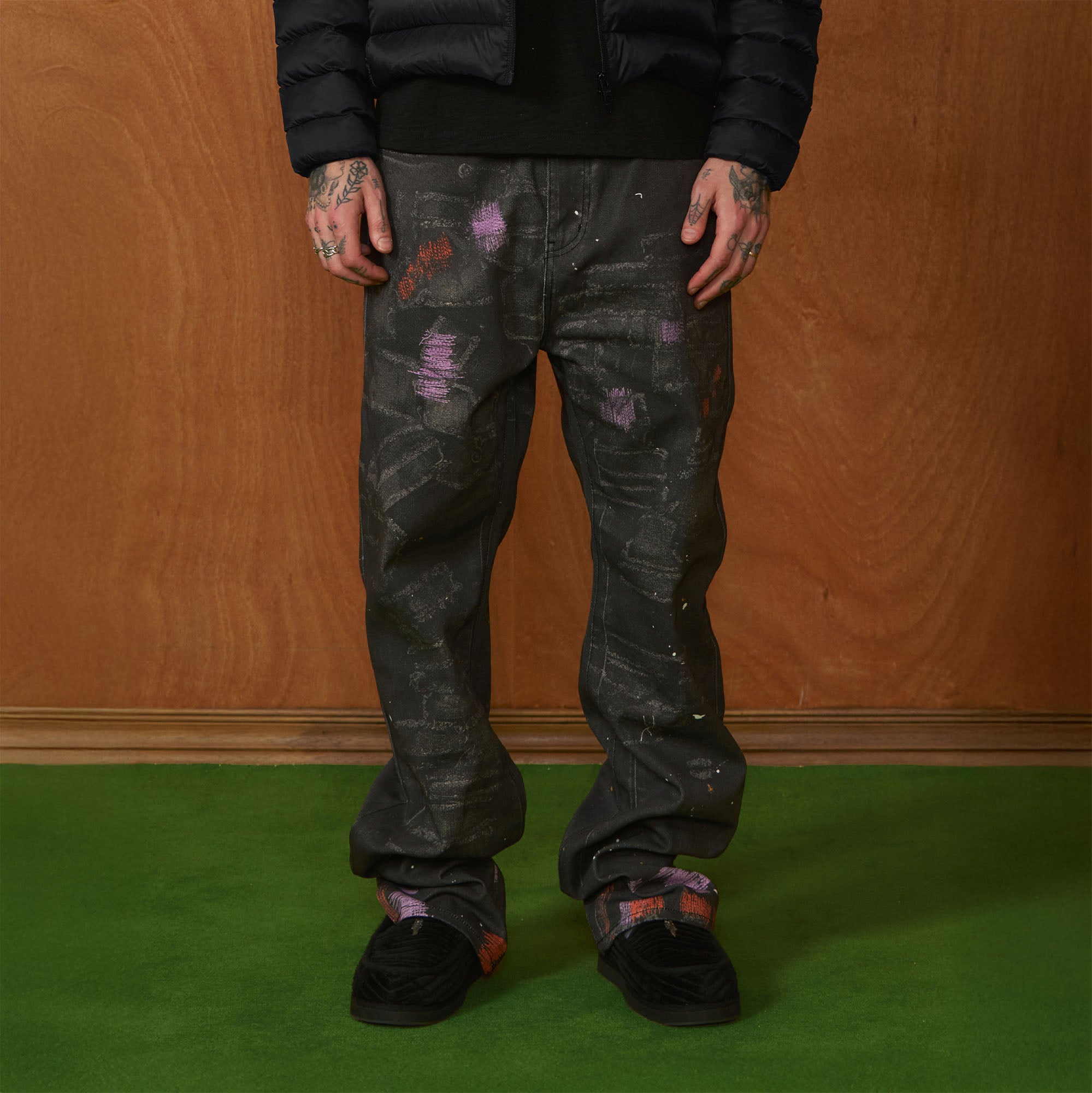 PMW Distressed Brush-Paint Straight-Leg Jeans, premium urban and streetwear designers apparel on PROJECTISR.com, PMW
