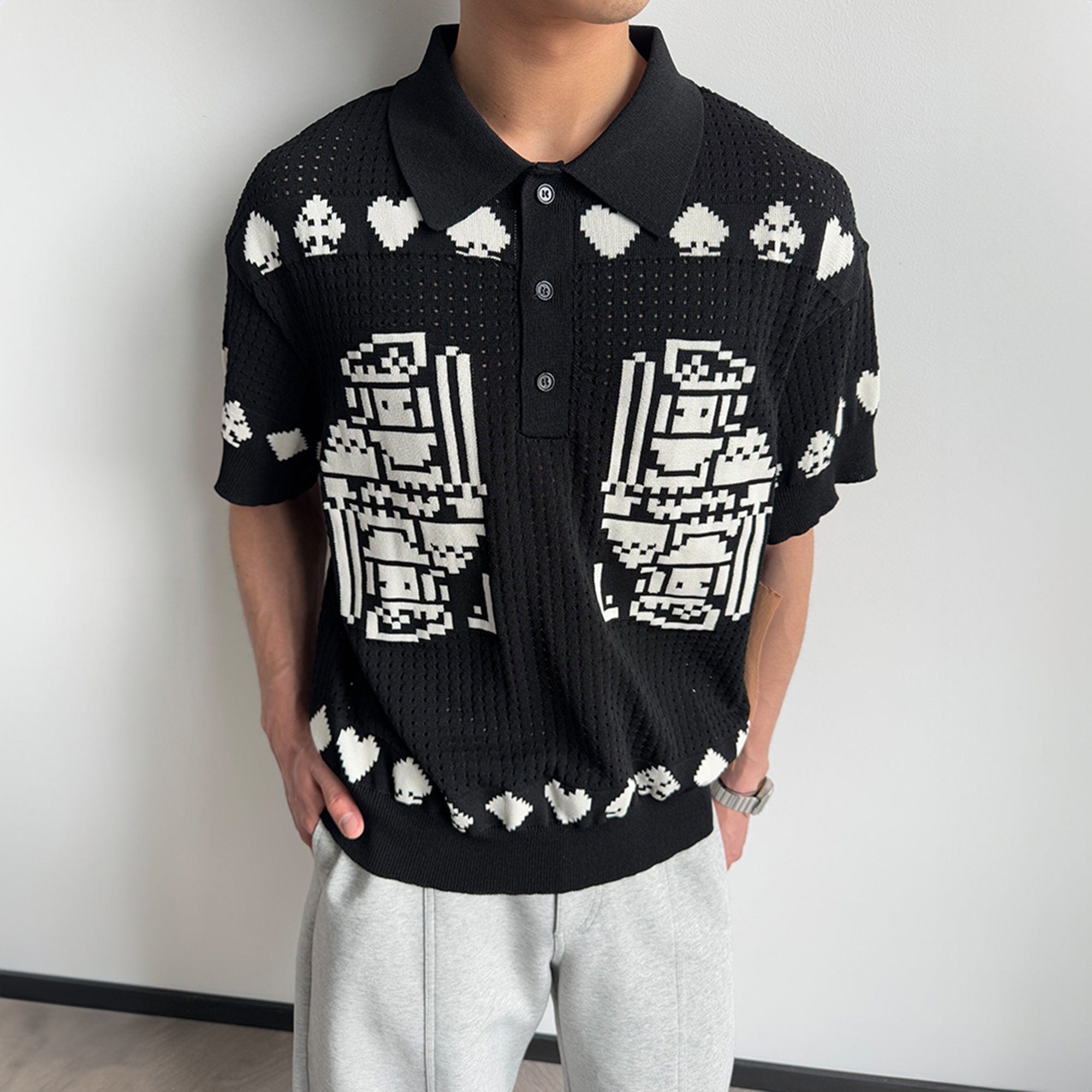 KREATE Pixel Poker Knitted Mesh Polo Half-Sleeve Shirt, premium urban and streetwear designers apparel on PROJECTISR.com, KREATE