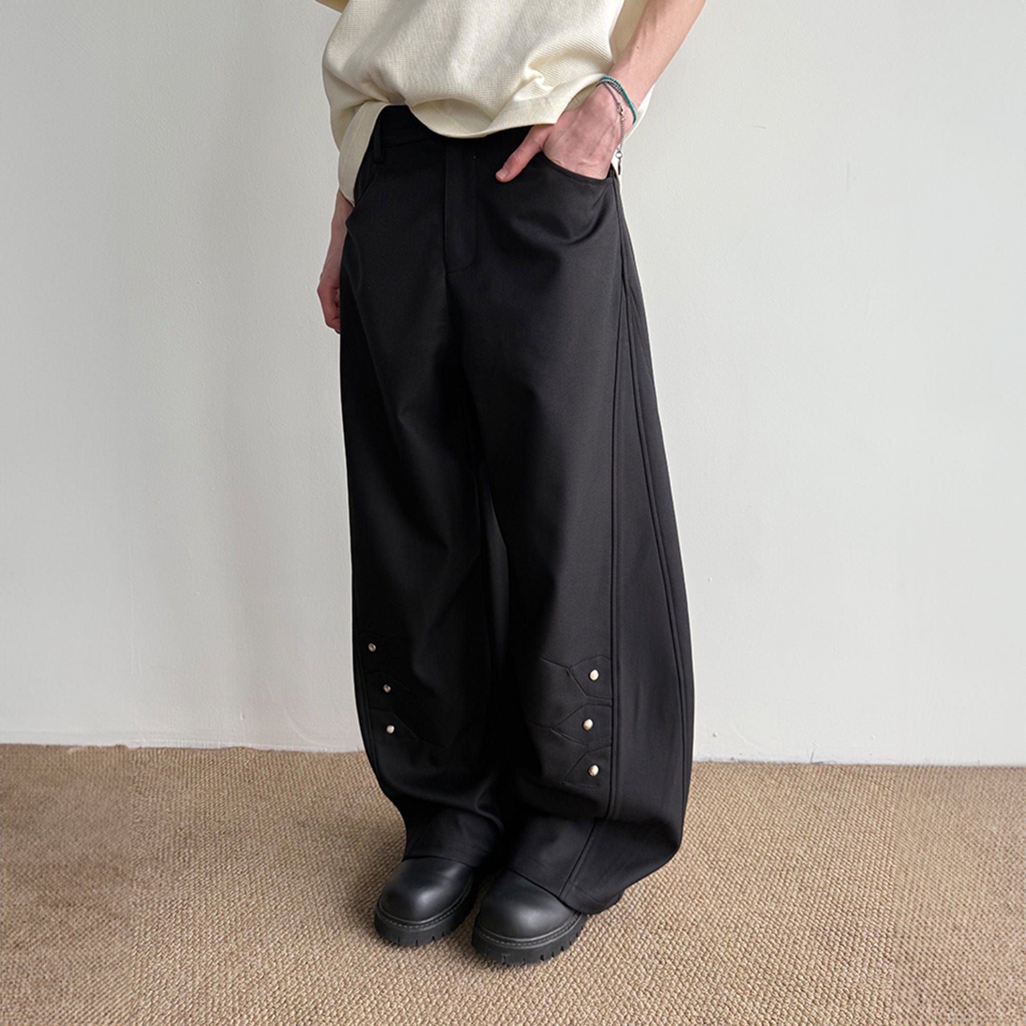 KREATE Petal Buttoned Wide-Leg Trousers, premium urban and streetwear designers apparel on PROJECTISR.com, KREATE
