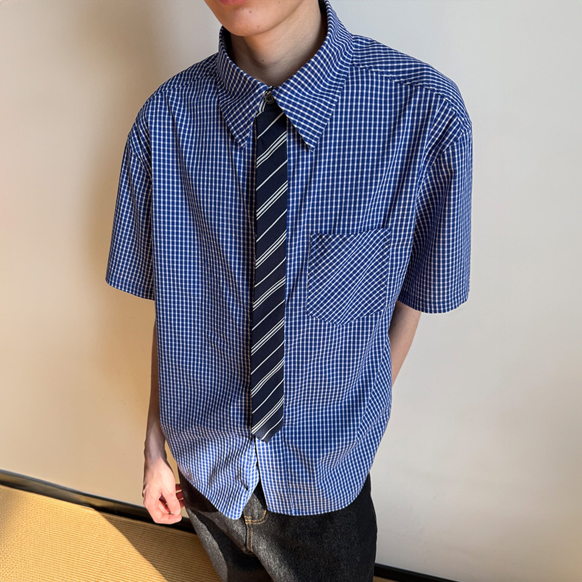 KREATE Preppy Half-Sleeve Shirt with Tie, premium urban and streetwear designers apparel on PROJECTISR.com, KREATE