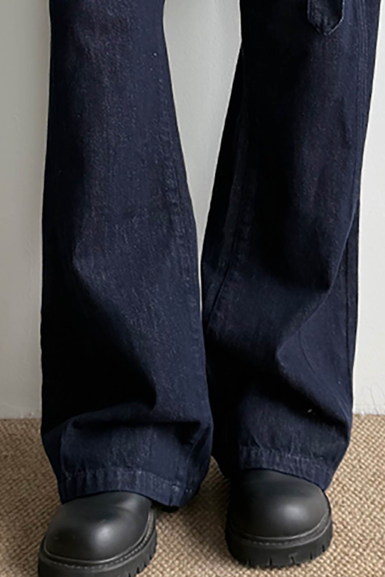 KREATE Belted-Waist Spliced Wide-Leg Pants