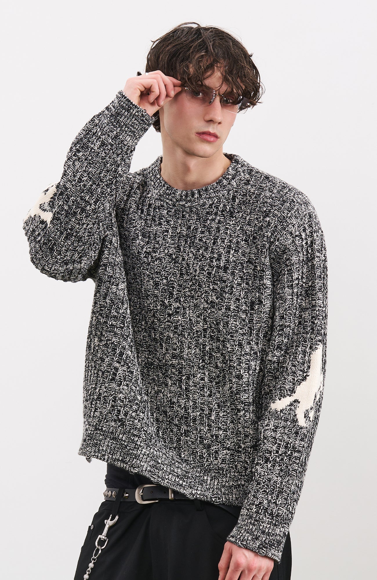 PMW Horse Elbow Patched Cable-Knit Sweater, premium urban and streetwear designers apparel on PROJECTISR.com, PMW