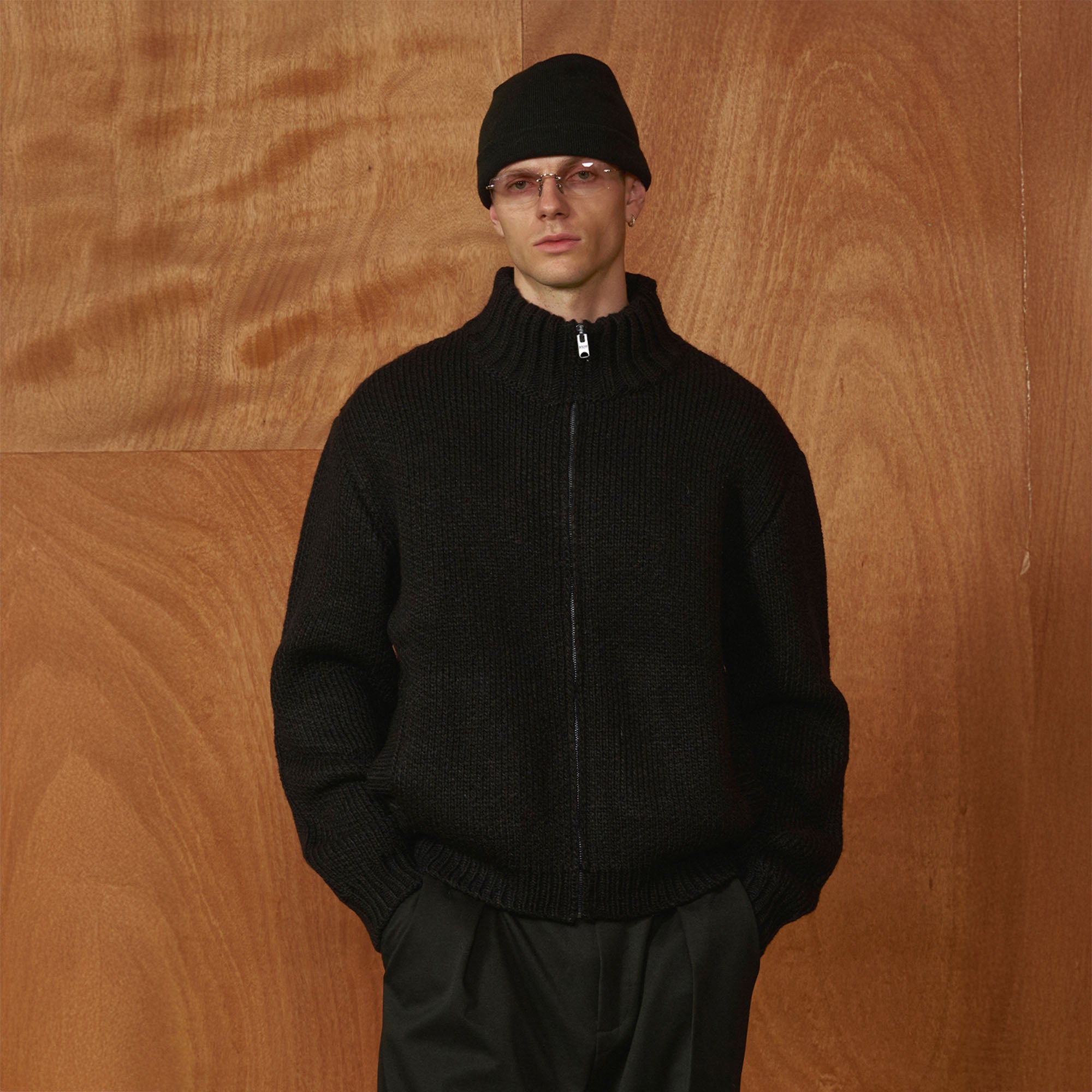 PMW Chunky LOGO Intarsia Zip-Up Sweater