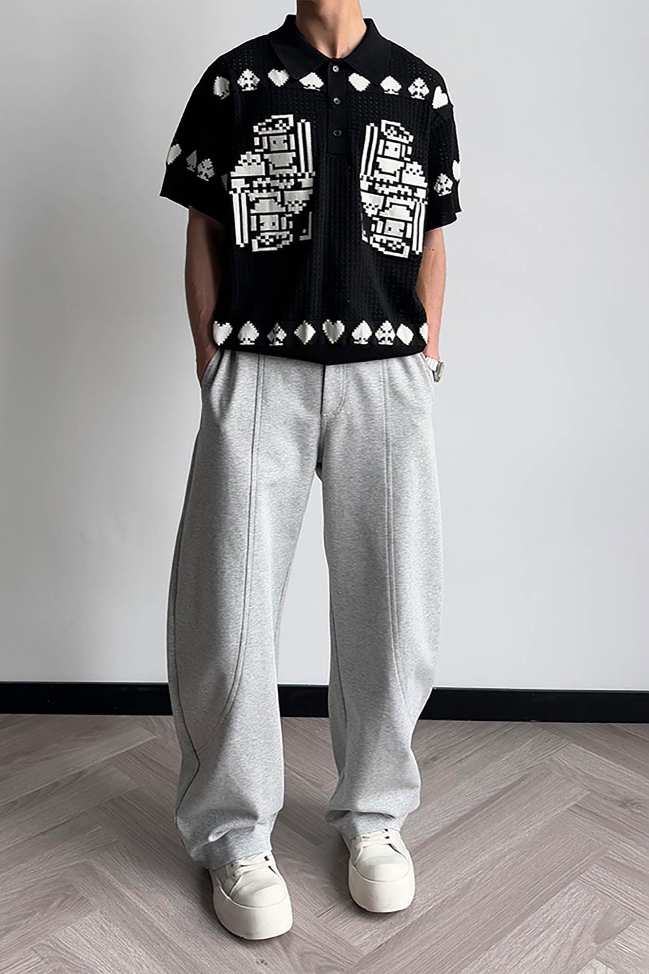 KREATE Pixel Poker Knitted Mesh Polo Half-Sleeve Shirt, premium urban and streetwear designers apparel on PROJECTISR.com, KREATE