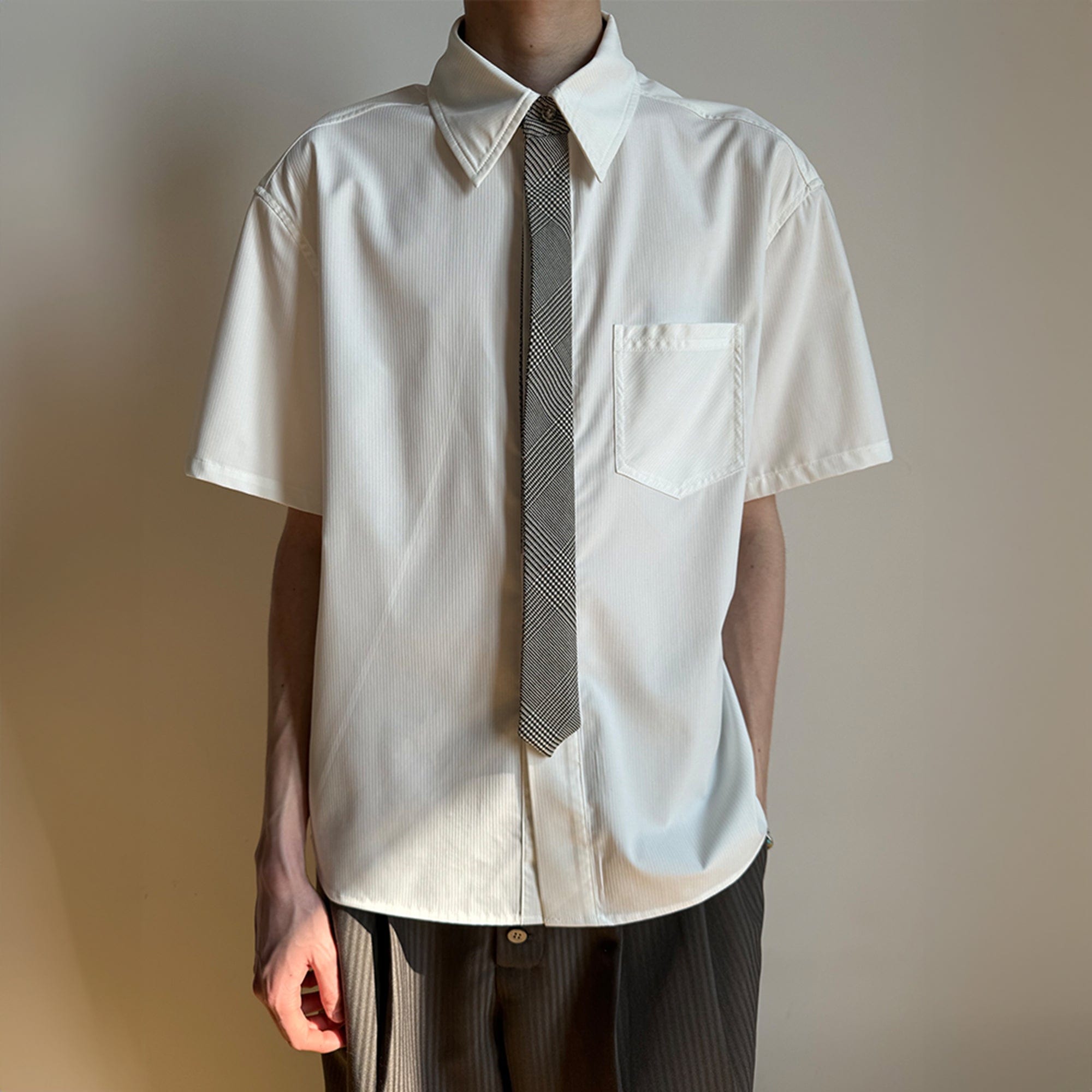 KREATE Preppy Half-Sleeve Shirt with Tie, premium urban and streetwear designers apparel on PROJECTISR.com, KREATE