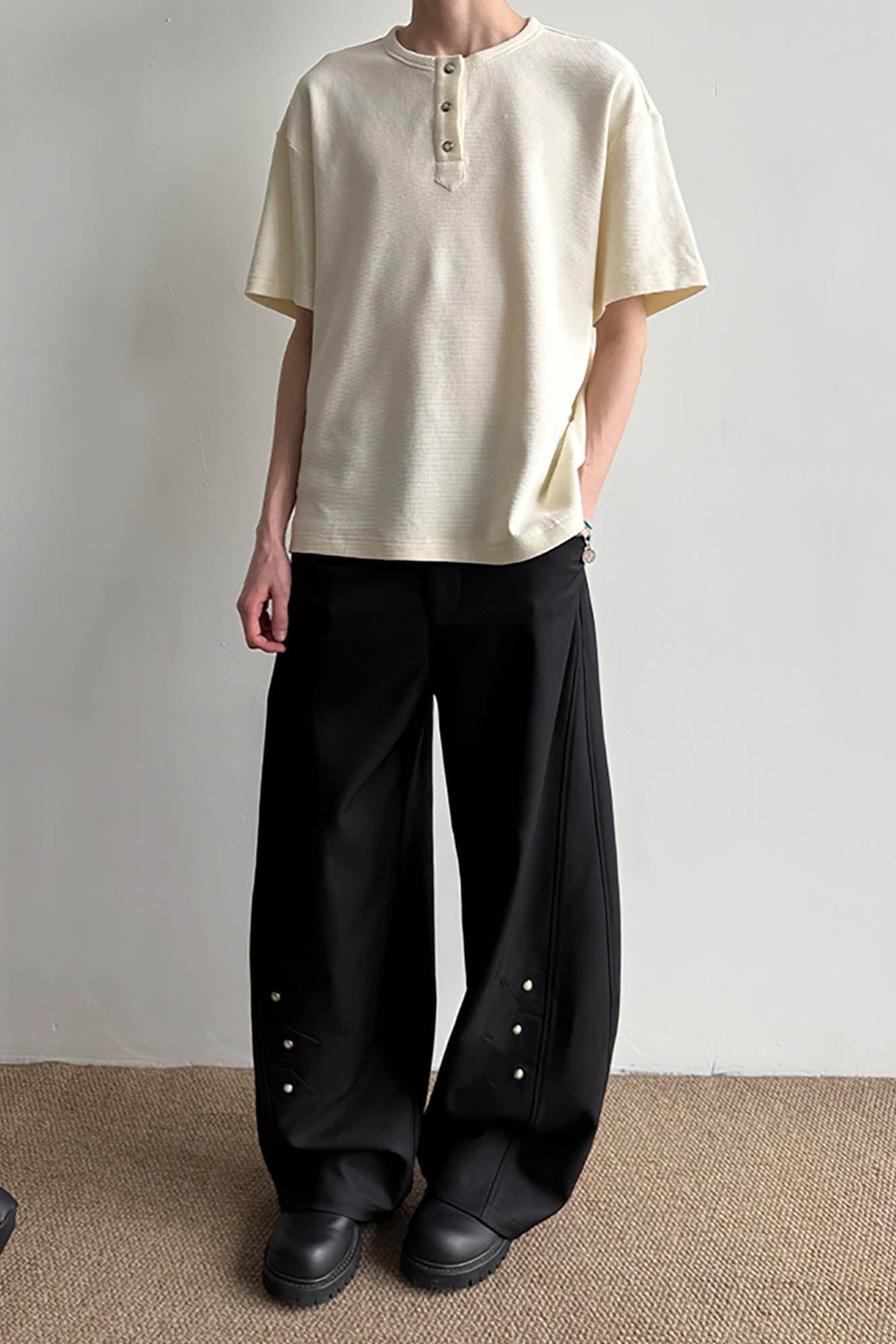 KREATE Petal Buttoned Wide-Leg Trousers, premium urban and streetwear designers apparel on PROJECTISR.com, KREATE