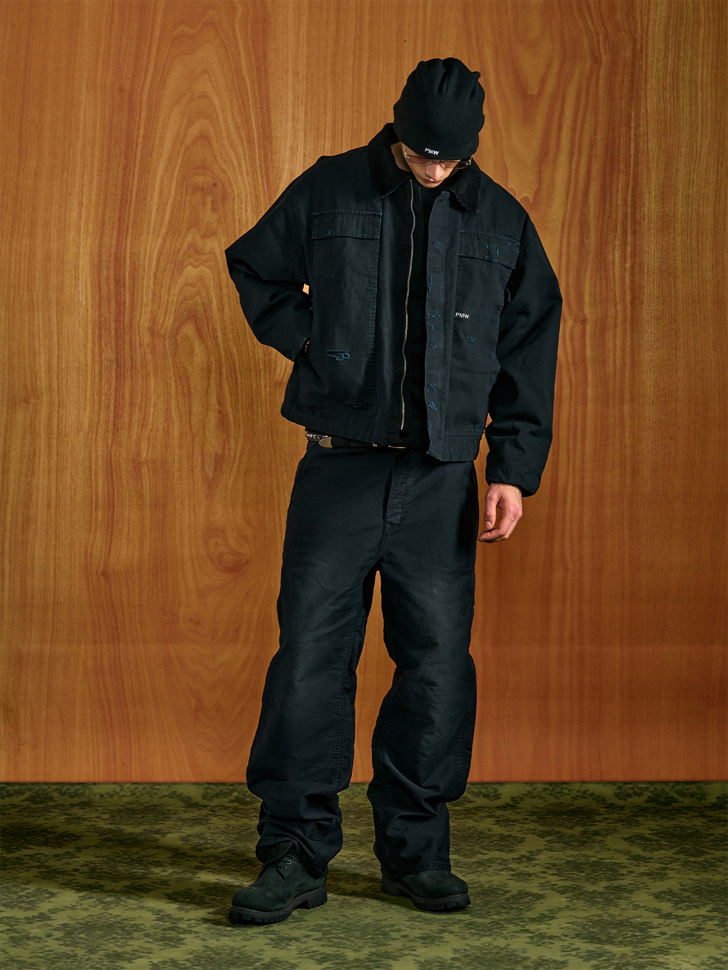 PMW Washed Distressed Corduroy-Collar Jacket