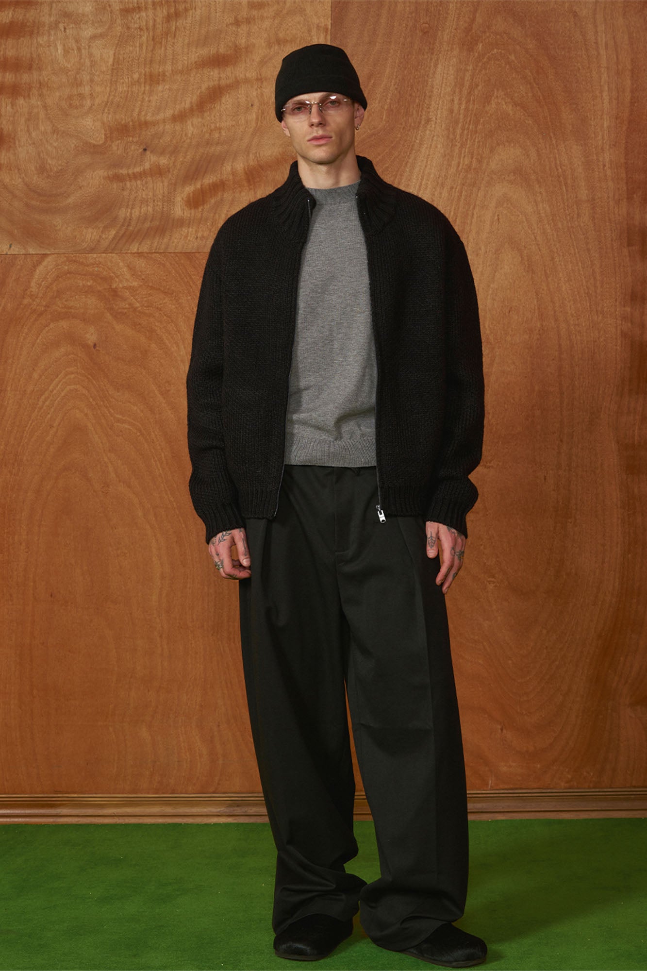 PMW Chunky LOGO Intarsia Zip-Up Sweater