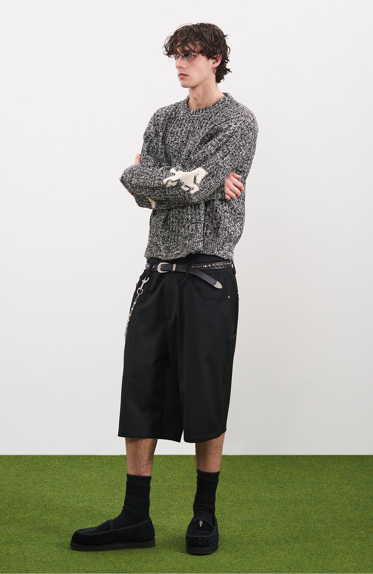 PMW Horse Elbow Patched Cable-Knit Sweater, premium urban and streetwear designers apparel on PROJECTISR.com, PMW