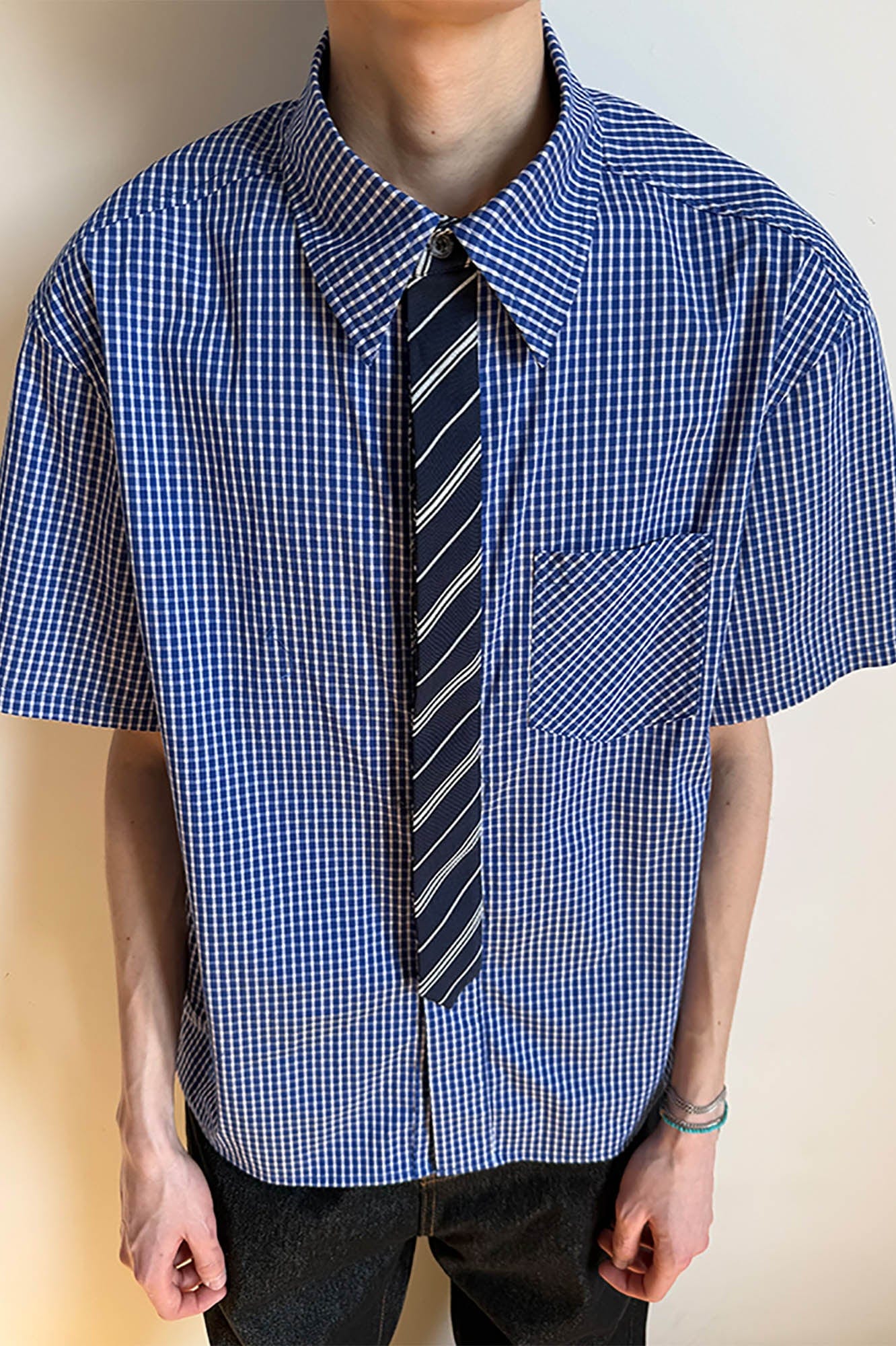 KREATE Preppy Half-Sleeve Shirt with Tie, premium urban and streetwear designers apparel on PROJECTISR.com, KREATE