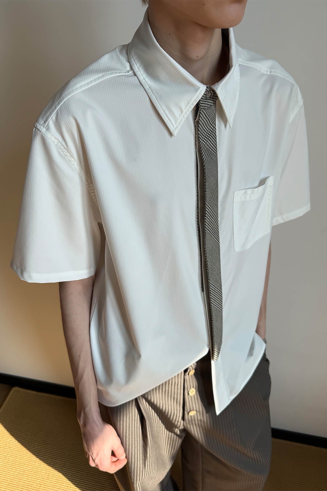 KREATE Preppy Half-Sleeve Shirt with Tie, premium urban and streetwear designers apparel on PROJECTISR.com, KREATE