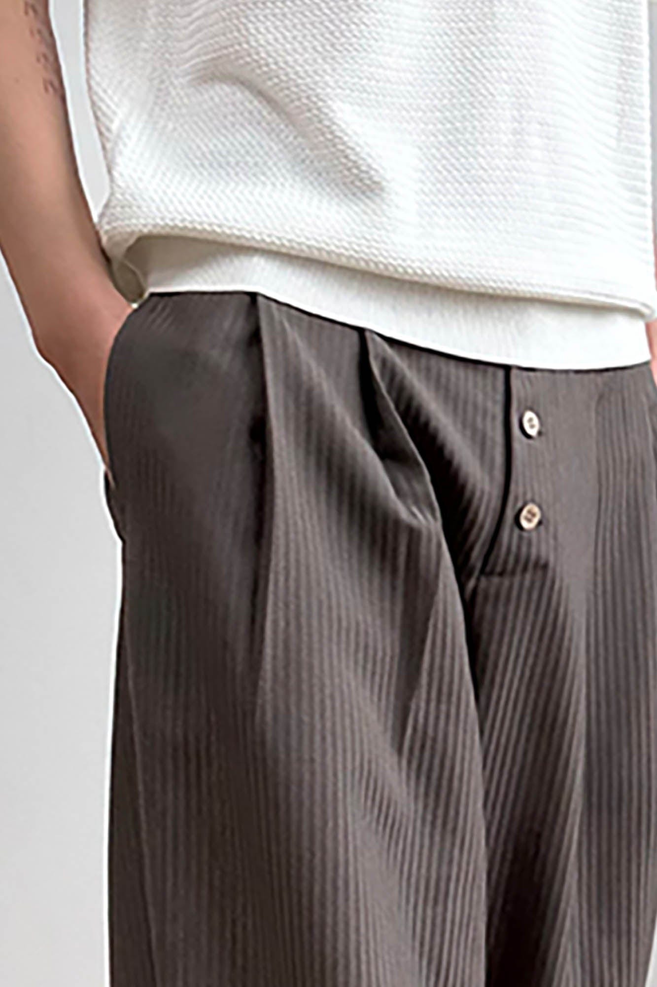 KREATE Pinstriped Pleated Trousers, premium urban and streetwear designers apparel on PROJECTISR.com, KREATE