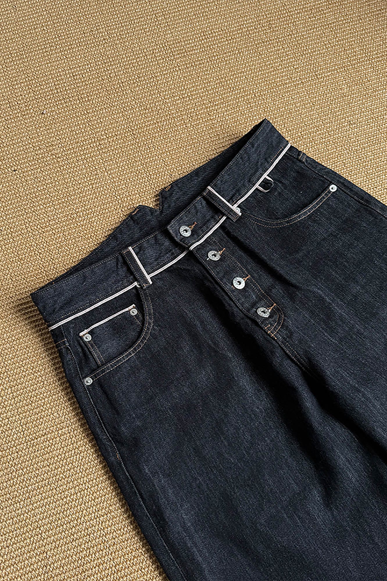KREATE Selvage Waist Button-Fly Wide-Leg Jeans, premium urban and streetwear designers apparel on PROJECTISR.com, KREATE